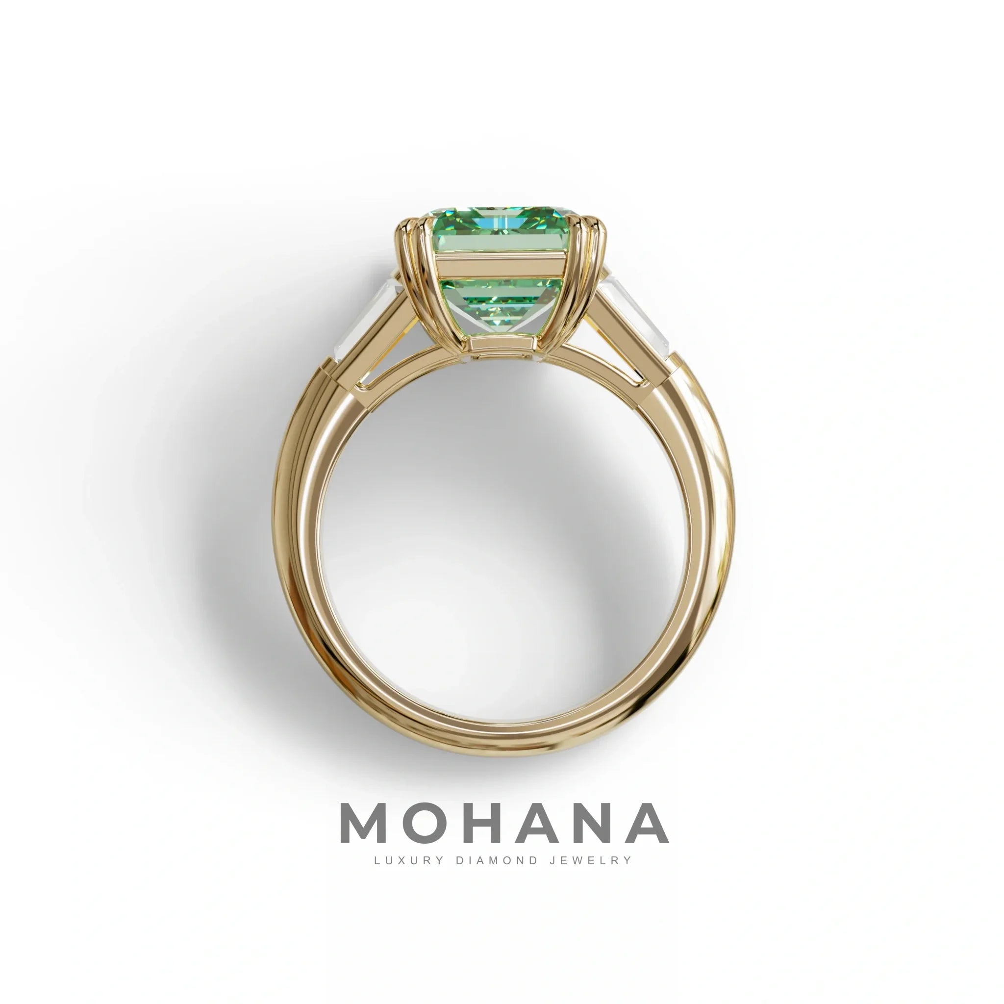 3 Carat Green Emerald & Baguette Cut Multi Stone Lab Diamond Ring - Lami