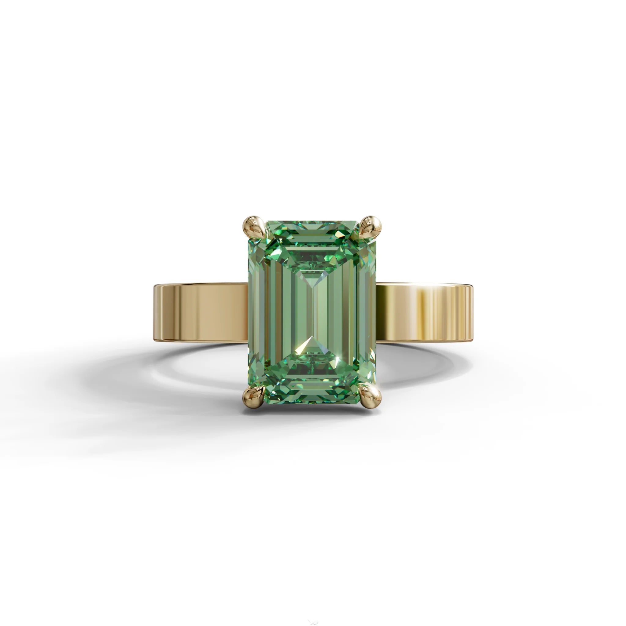 3 Carat Green Emerald Lab Grown Diamond Solitaire Engagement Ring - Zulu - 10K Solid Gold / Yellow Gold