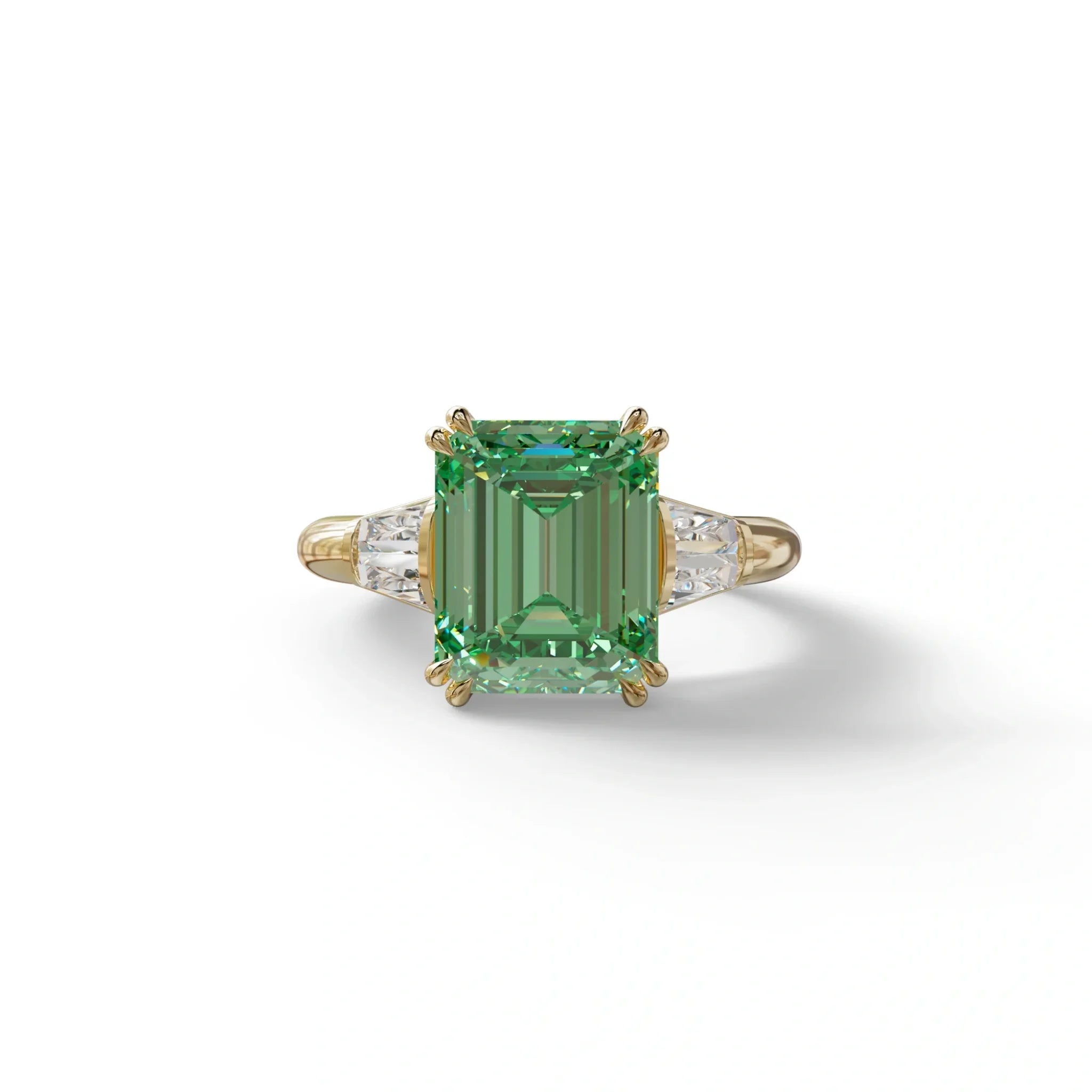 3 Carat Green Emerald & Baguette Cut Multi Stone Lab Diamond Ring - Lami - 10K Solid Gold / Yellow Gold