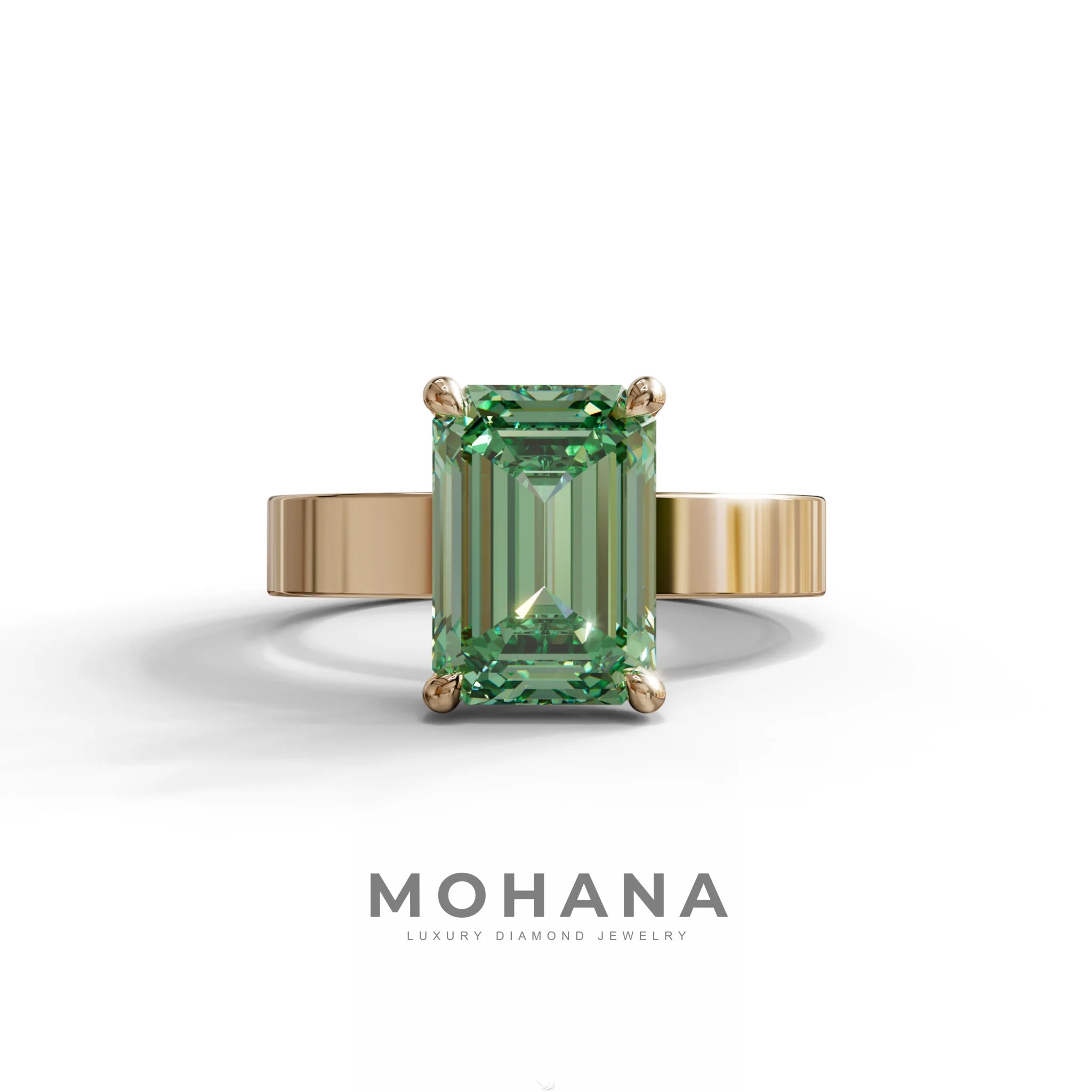 3 Carat Green Emerald Lab Grown Diamond Solitaire Engagement Ring - Zulu - 10K Solid Gold / Rose Gold