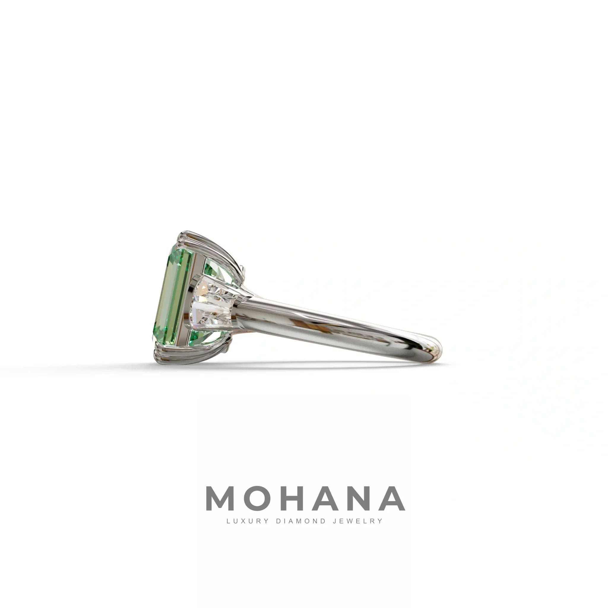 3 Carat Green Emerald & Baguette Cut Multi Stone Lab Diamond Ring - Lami