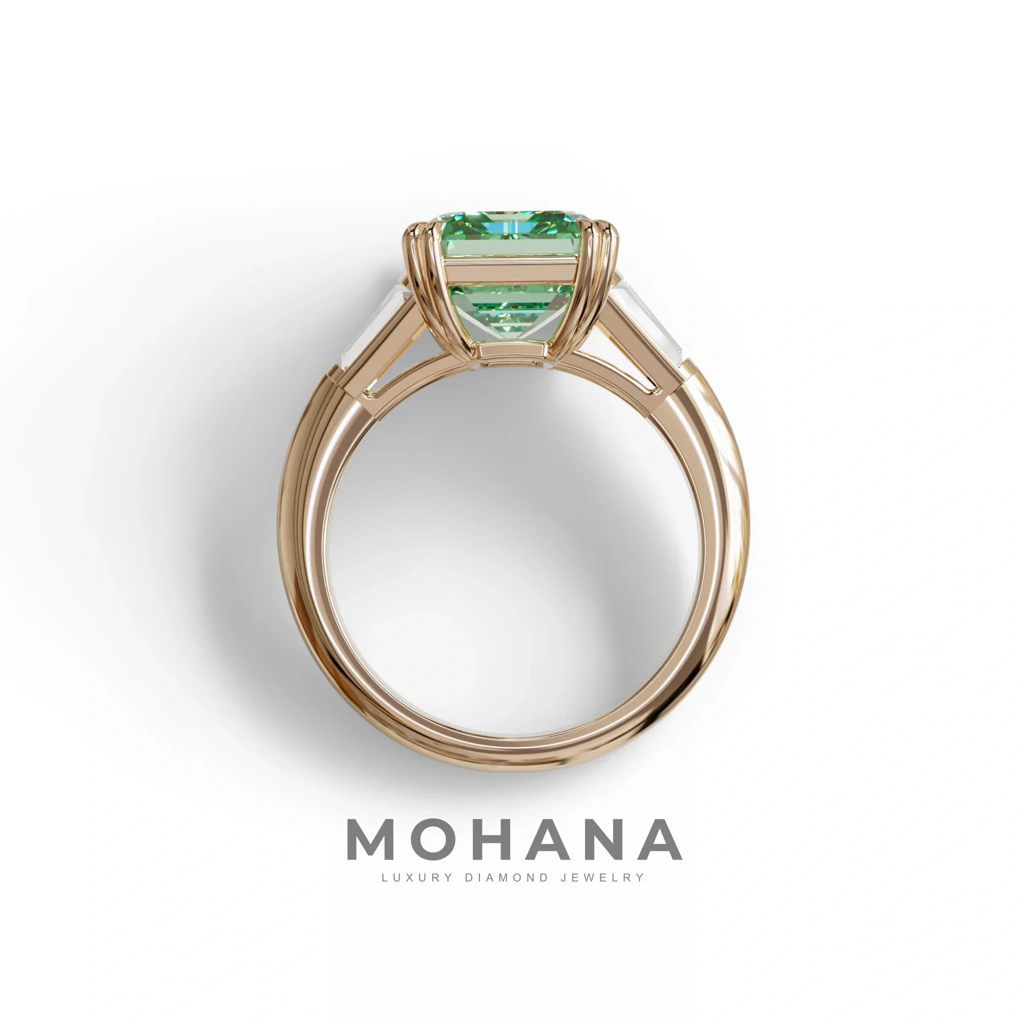 3 Carat Green Emerald & Baguette Cut Multi Stone Lab Diamond Ring - Lami