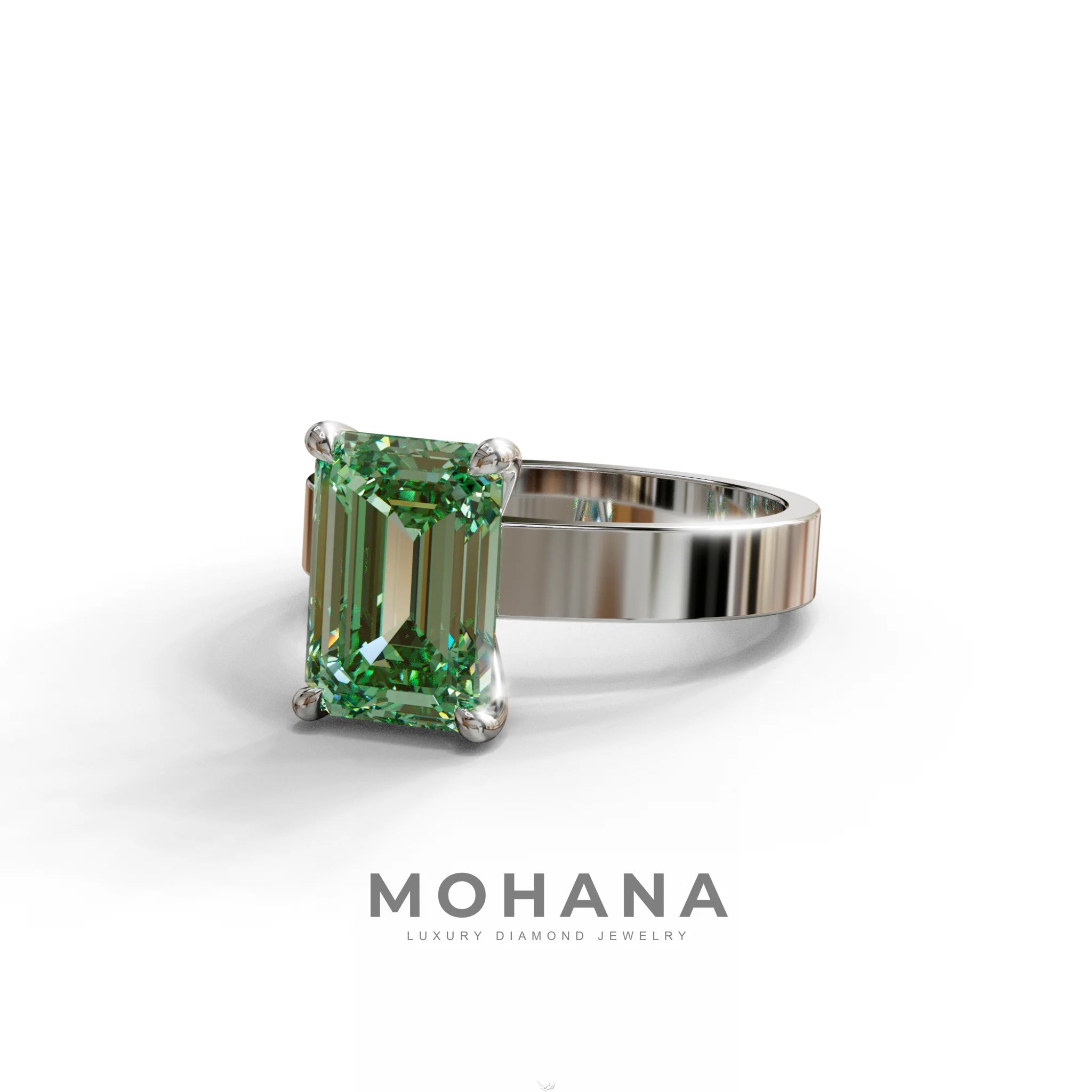 3 Carat Green Emerald Lab Grown Diamond Solitaire Engagement Ring - Zulu
