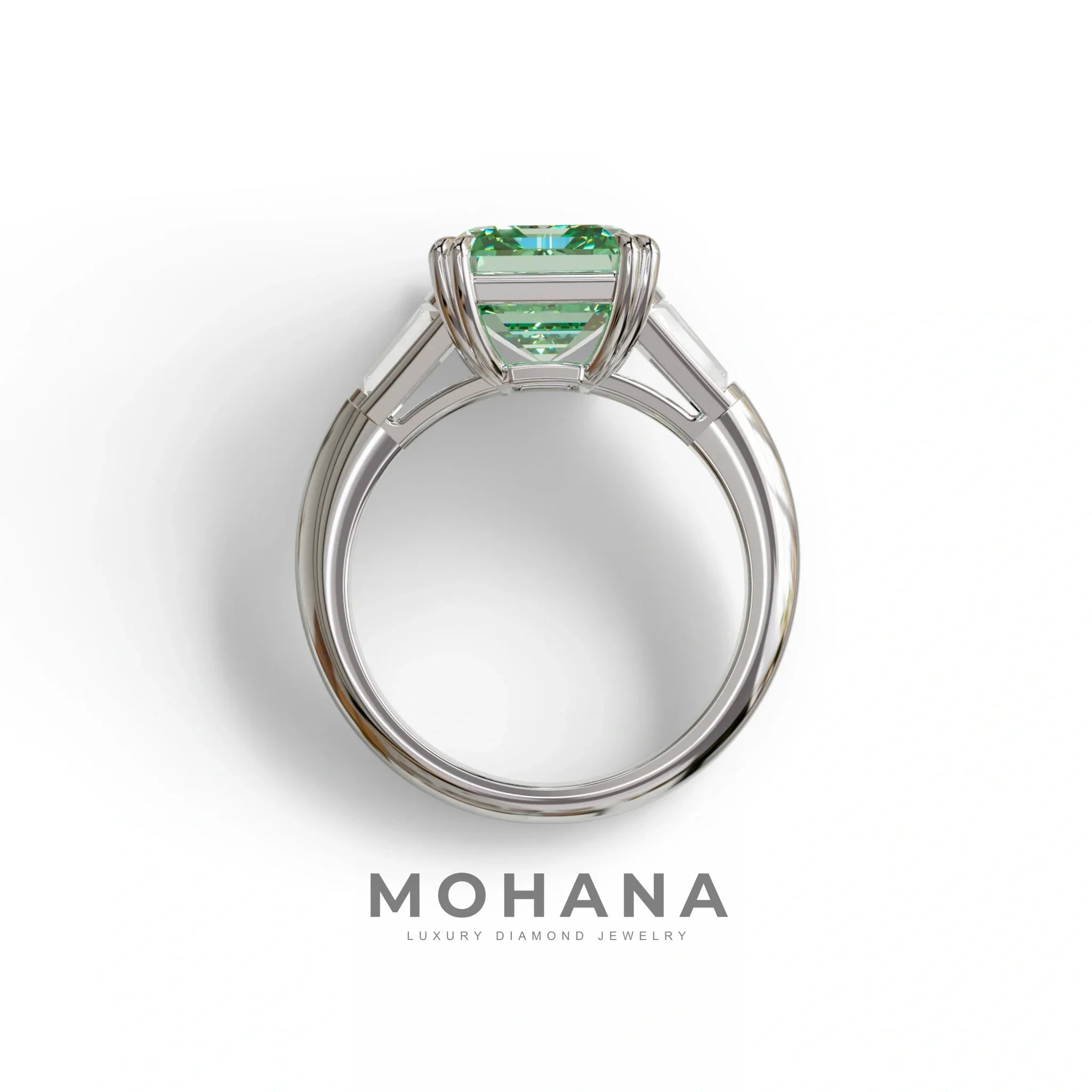 3 Carat Green Emerald & Baguette Cut Multi Stone Lab Diamond Ring - Lami