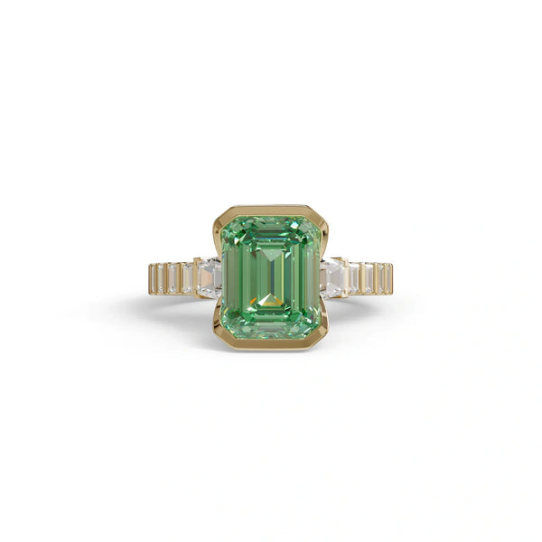 3 Carat Green Lab Grown Diamond Engagement Ring – Emerald Cut Bezel | Ga