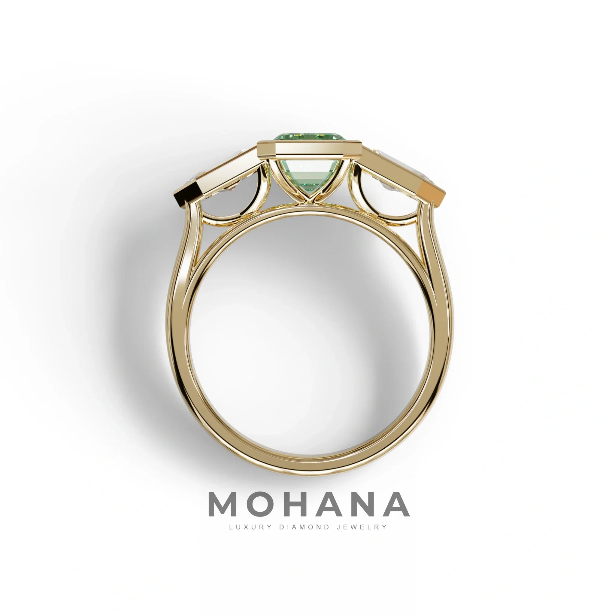 3 Ct Fancy Vivid Green Emerald Cut Lab Diamond Ring - Lumons