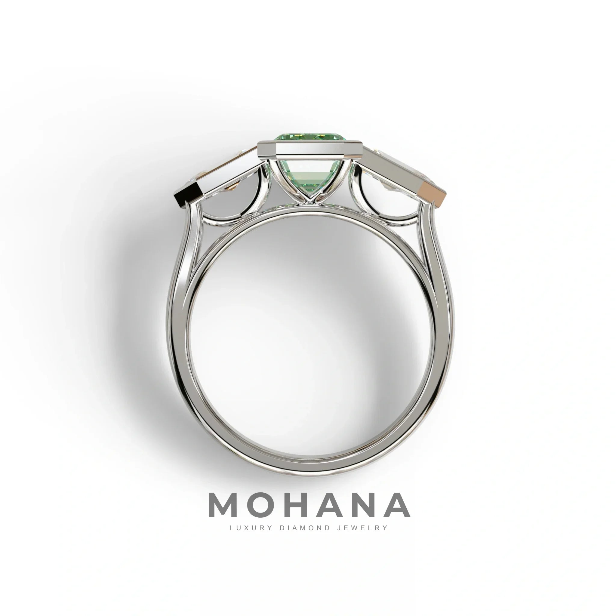 3 Ct Fancy Vivid Green Emerald Cut Lab Diamond Ring - Lumons