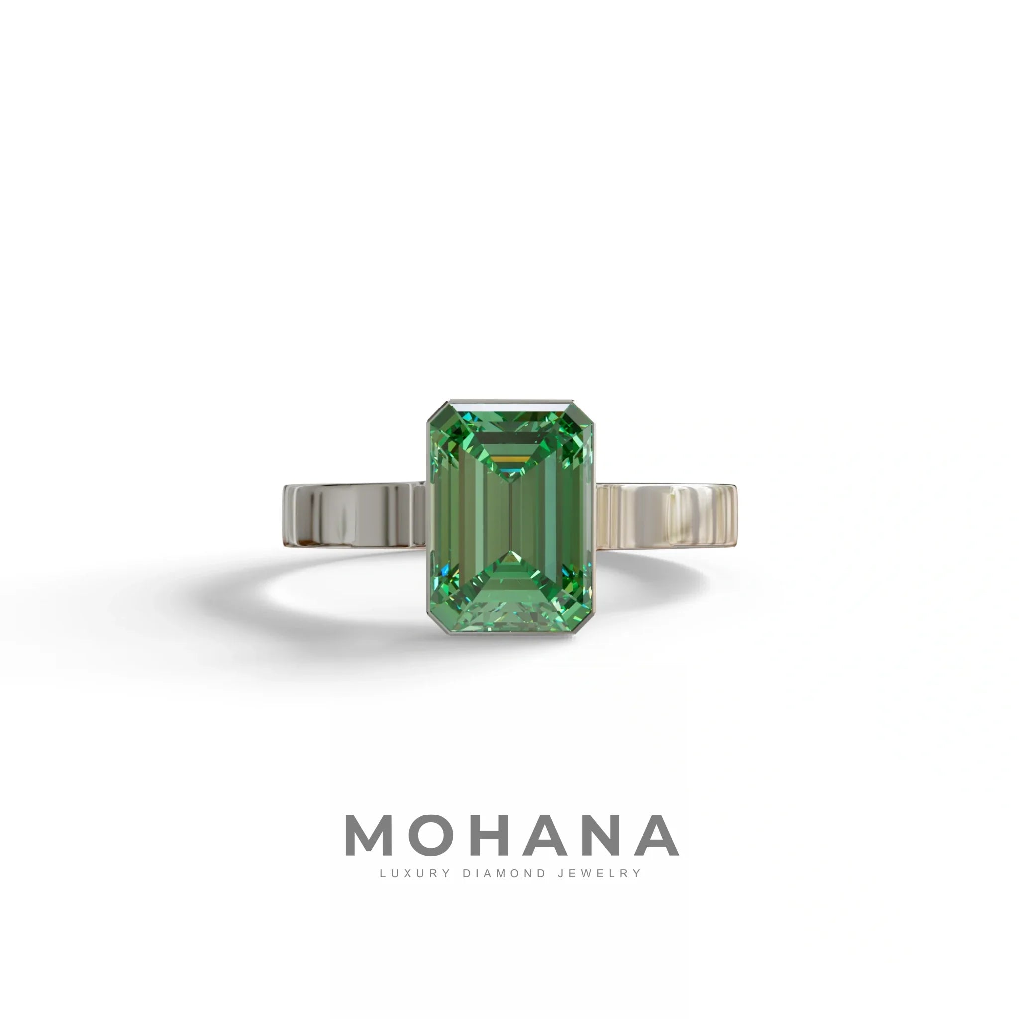 Fancy Vivid Green Emerald Cut 3 Carat lab grown Diamond Engagement Ring- Zelora - 10K Solid Gold / White Gold