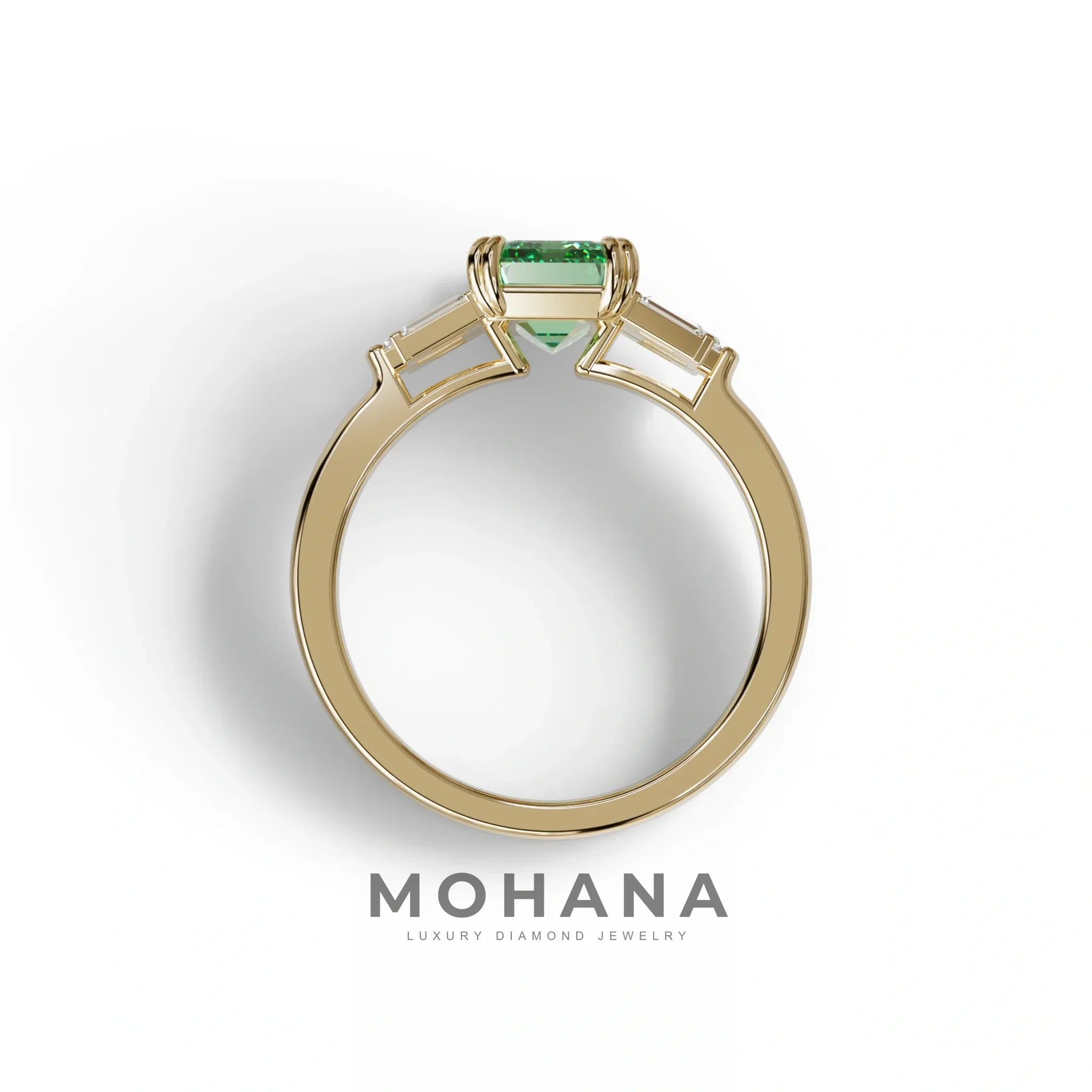 3 Carat Emerald Cut Green Lab Grown Diamond Multi Stone Ring Ring - Leela