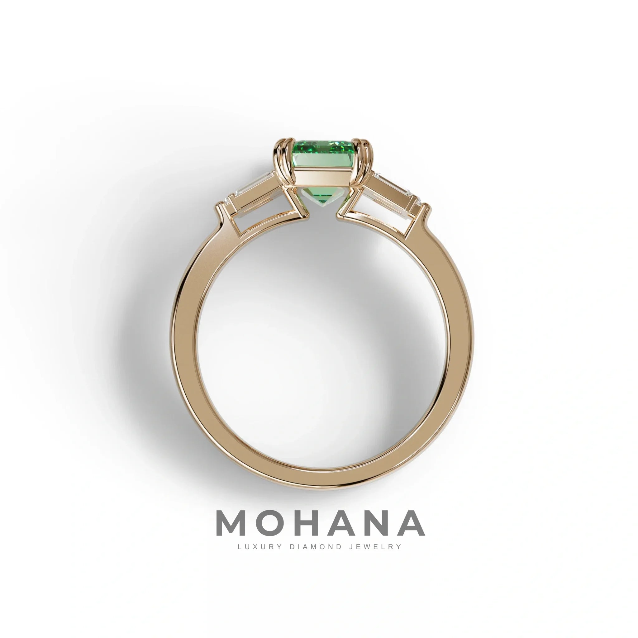 3 Carat Emerald Cut Green Lab Grown Diamond Multi Stone Ring Ring - Leela