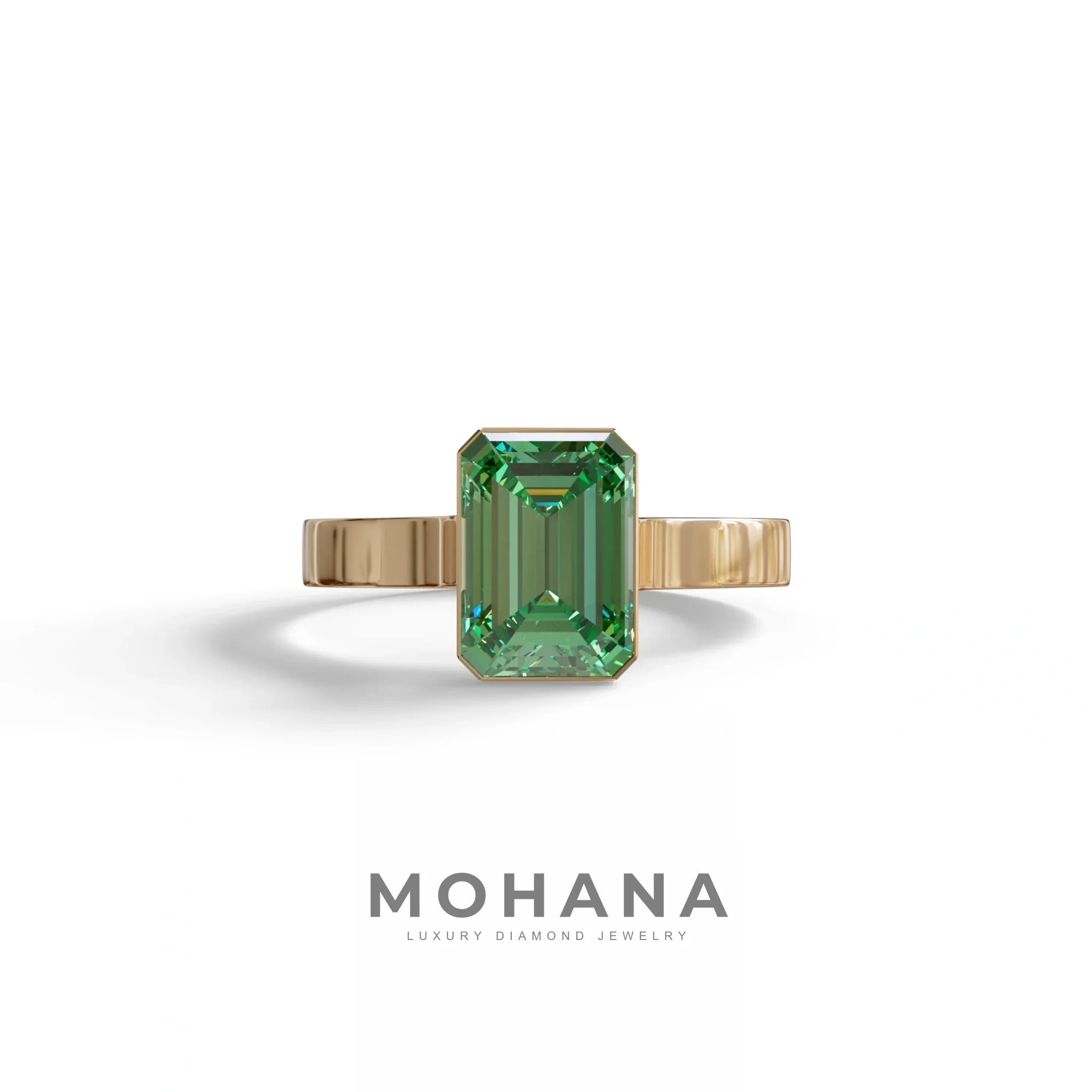 Fancy Vivid Green Emerald Cut 3 Carat lab grown Diamond Engagement Ring- Zelora - 10K Solid Gold / Rose Gold