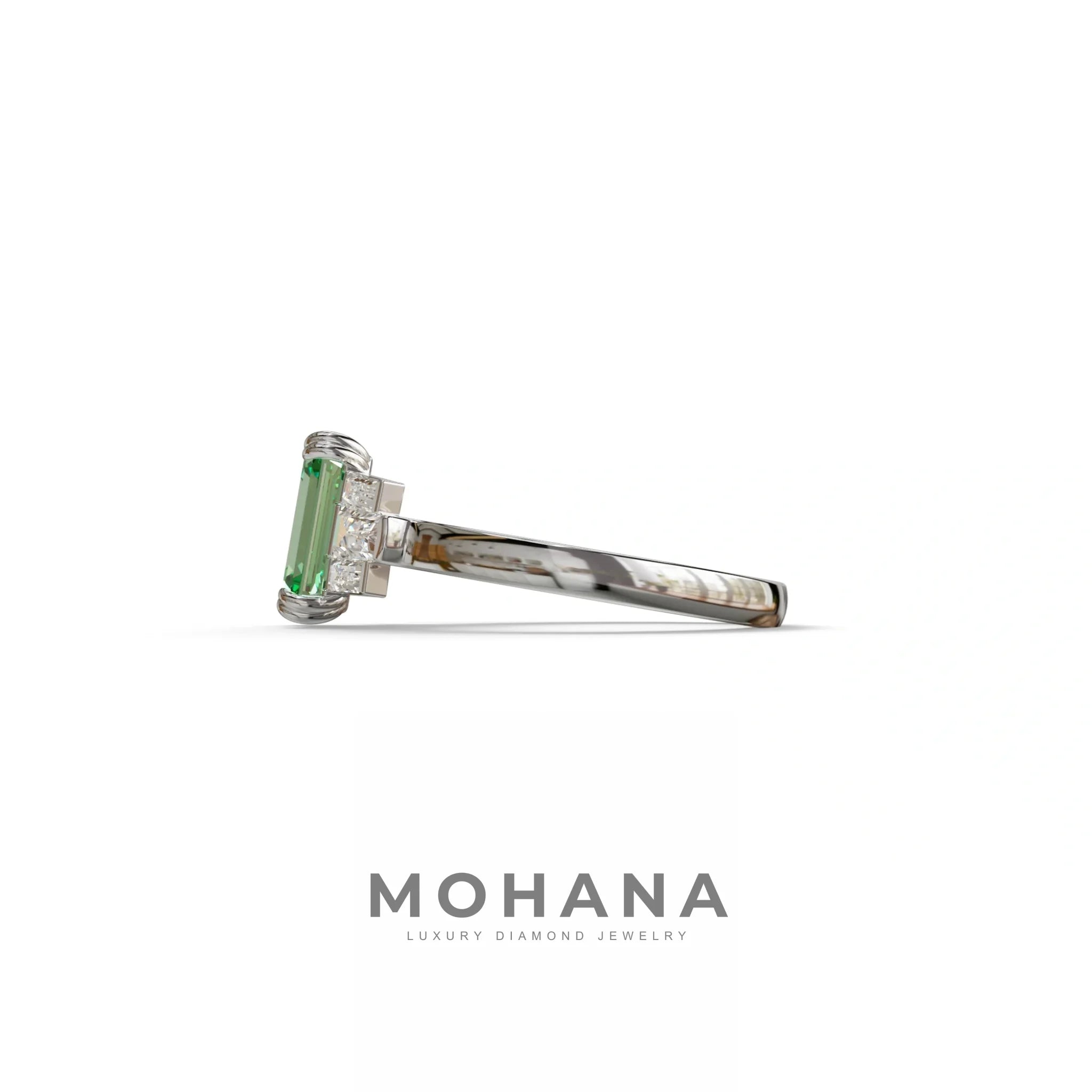 3 Carat Emerald Cut Green Lab Grown Diamond Multi Stone Ring Ring - Leela