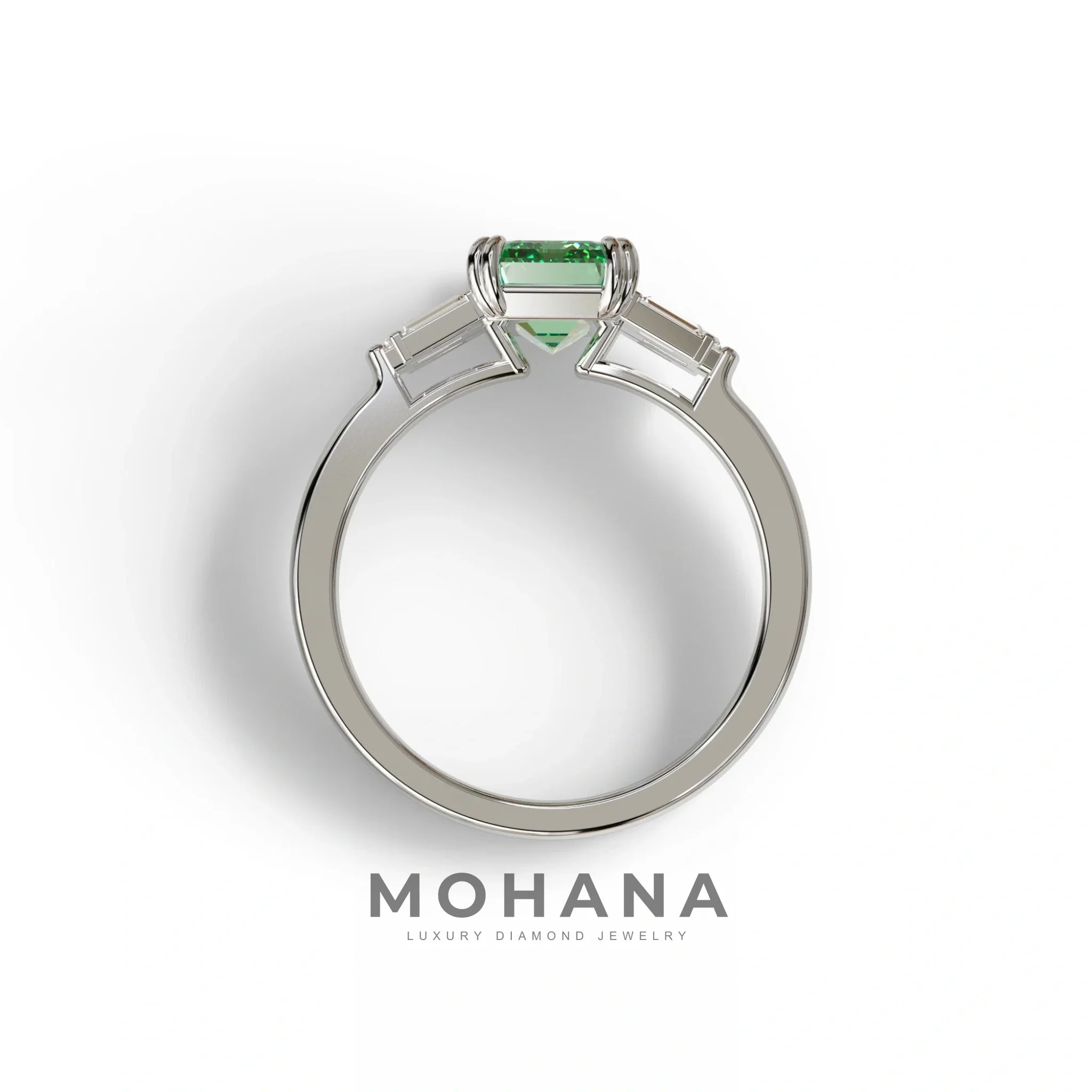 3 Carat Emerald Cut Green Lab Grown Diamond Multi Stone Ring Ring - Leela