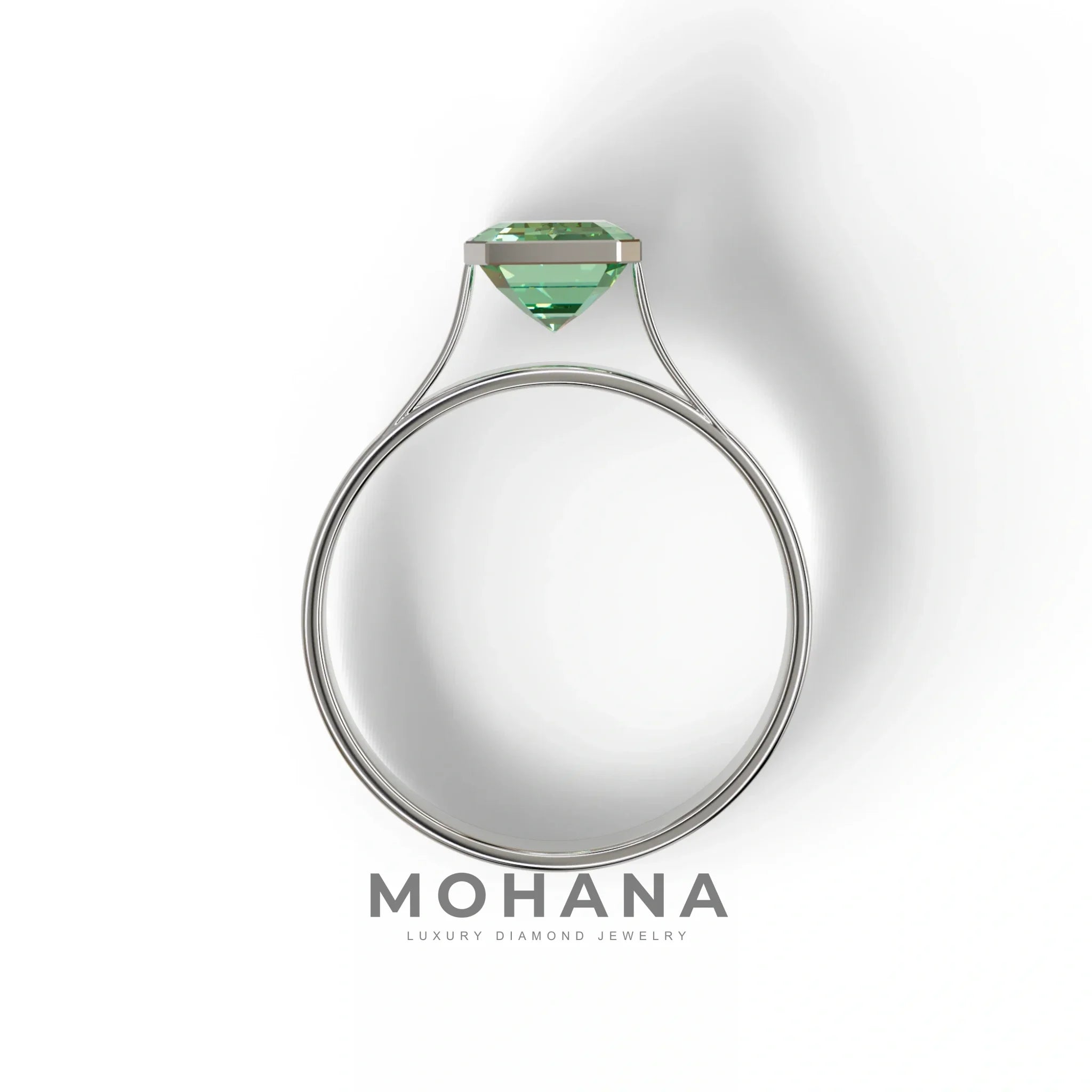 Fancy Vivid Green Emerald Cut 3 Carat lab grown Diamond Engagement Ring- Zelora