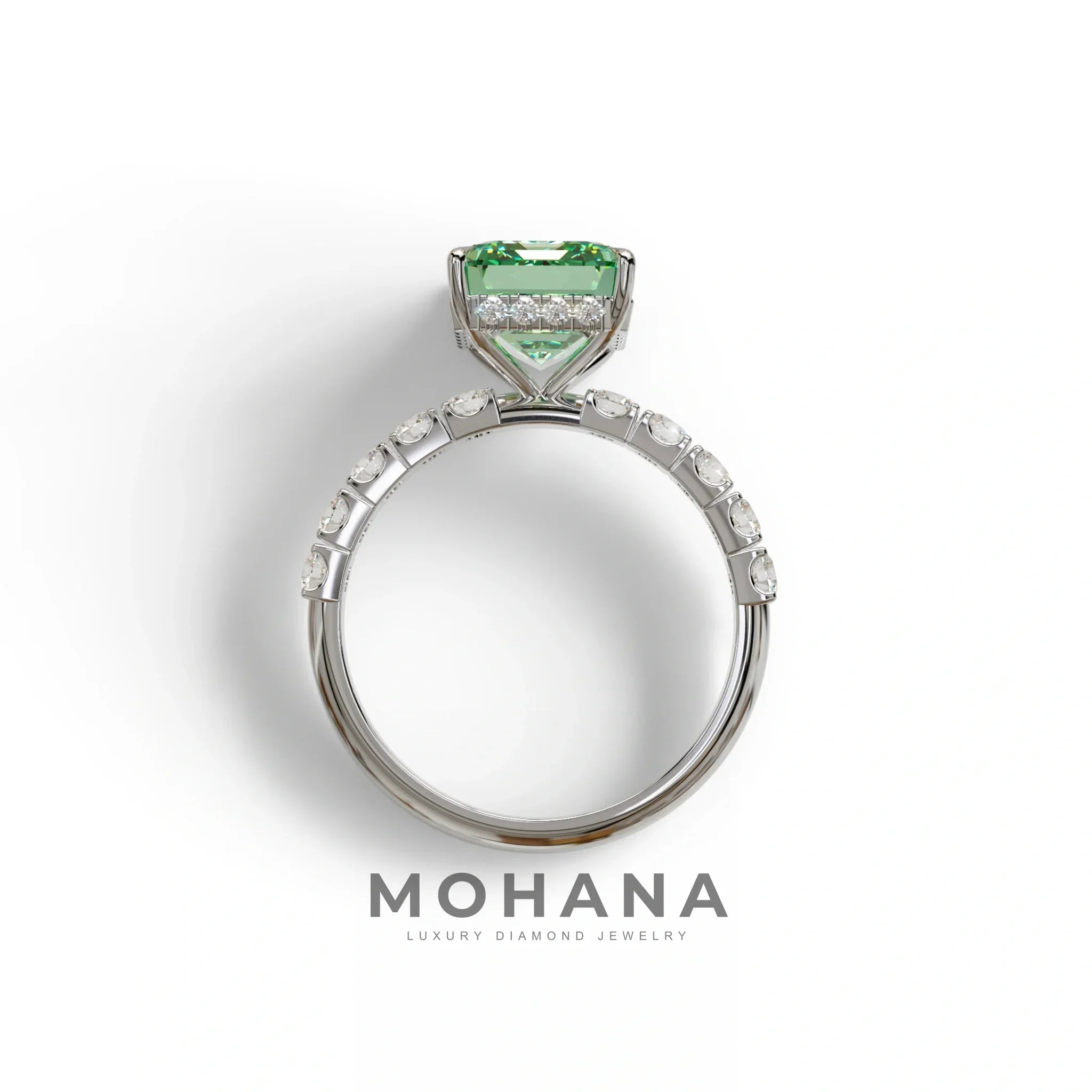 3 Carat Green Emerald Cut Hidden Halo Lab Diamond Engagement Ring - Luminary