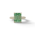 3 Carat Green Emerald Cut Hidden Halo & Pave Set Lab Diamond Ring - Emme - 10K Solid Gold / Yellow Gold
