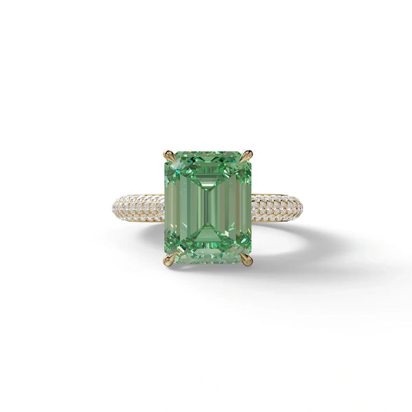 3 Carat Green Lab Grown Diamond Engagement Ring – Emerald Cut Hidden Halo | Emme