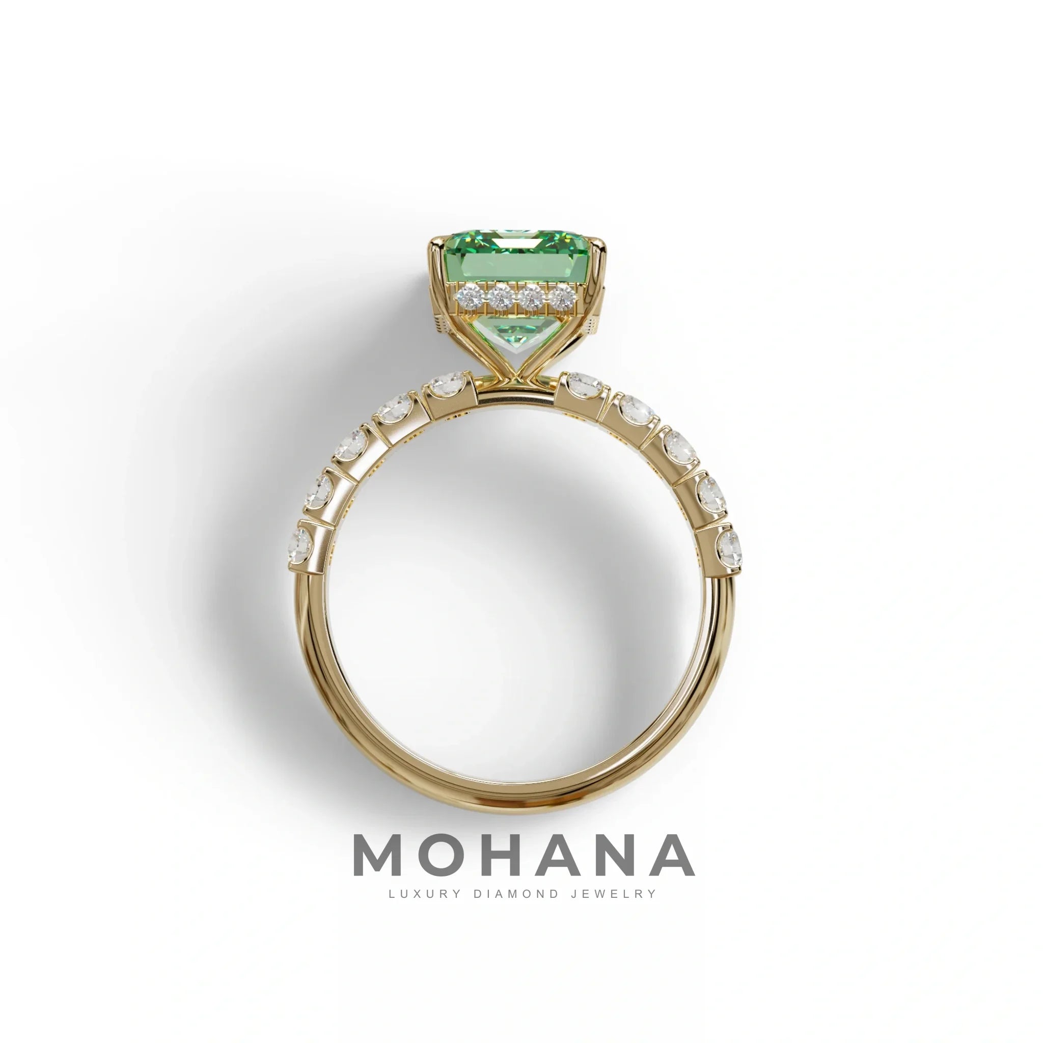 3 Carat Green Emerald Cut Hidden Halo Lab Diamond Engagement Ring - Luminary