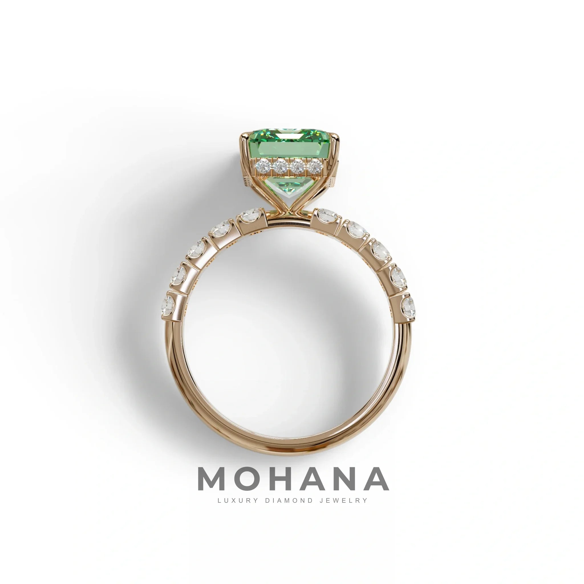 3 Carat Green Emerald Cut Hidden Halo Lab Diamond Engagement Ring - Luminary