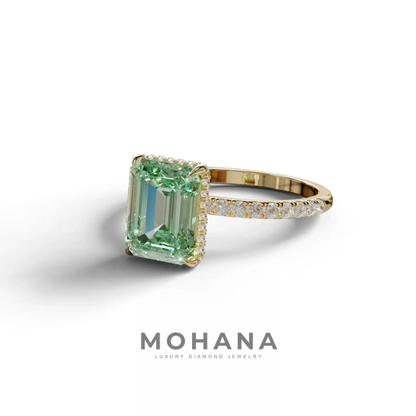 3 Carat Green Lab Grown Diamond Engagement Ring – Emerald Cut Hidden Halo alternate view