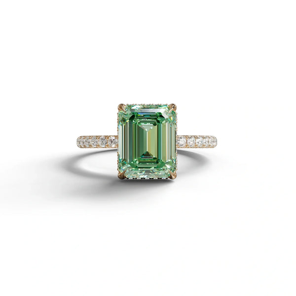 3 Carat Green Lab Grown Diamond Engagement Ring – Emerald Cut Hidden Halo