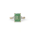 3Ct Fancy Vivid Green Emerald Cut Lab Grown Diamond Three stone Engagement Ring - Polaris - 10K Solid Gold / Yellow Gold