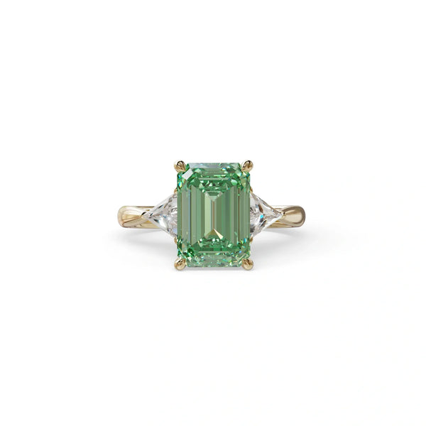 3 Carat Green Lab Grown Diamond Engagement Ring – Emerald Cut Three Stone | Po