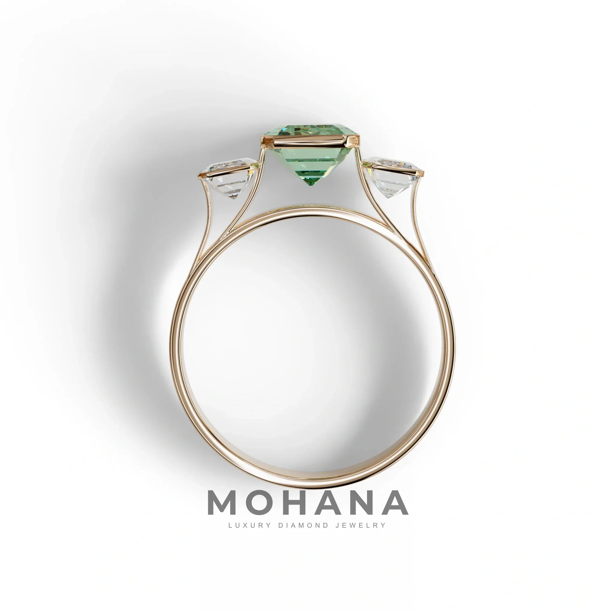 Three Stone 3 Carat Emerald cut Green Lab Grown Diamond Engagement Ring - Elaris