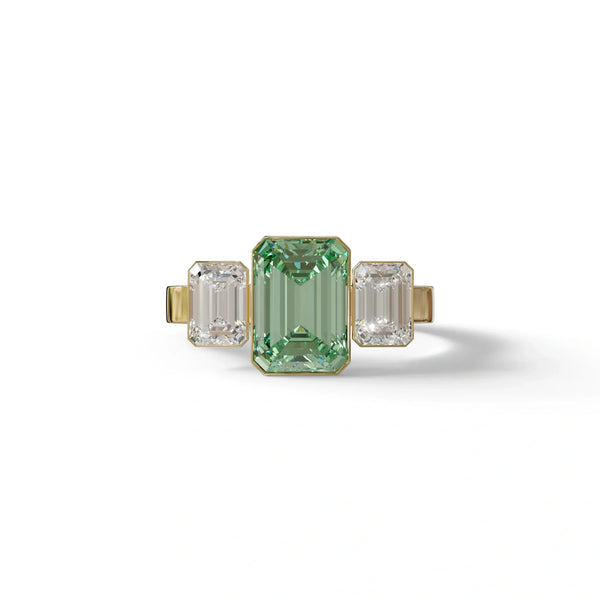 3 Carat Green Lab Grown Diamond Engagement Ring – Emerald Cut Three Stone | Elaris