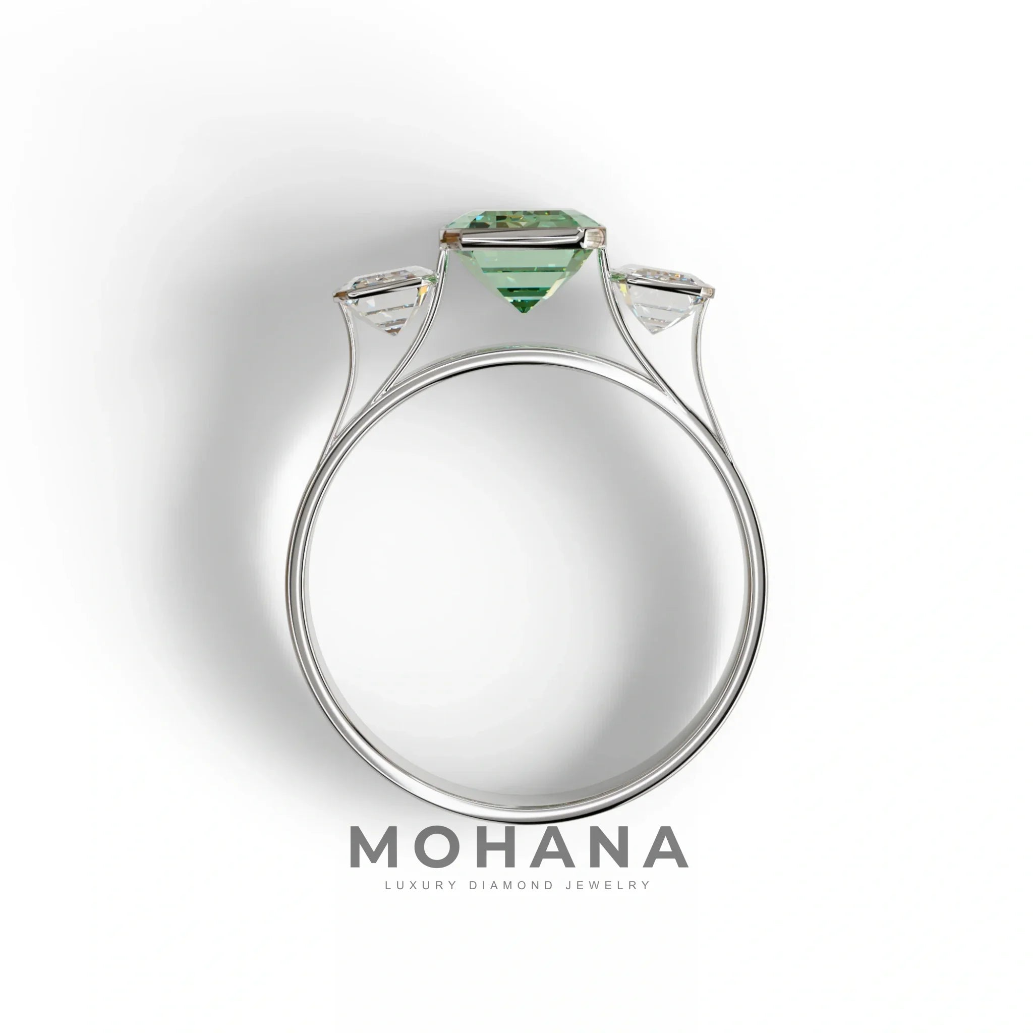 Three Stone 3 Carat Emerald cut Green Lab Grown Diamond Engagement Ring - Elaris