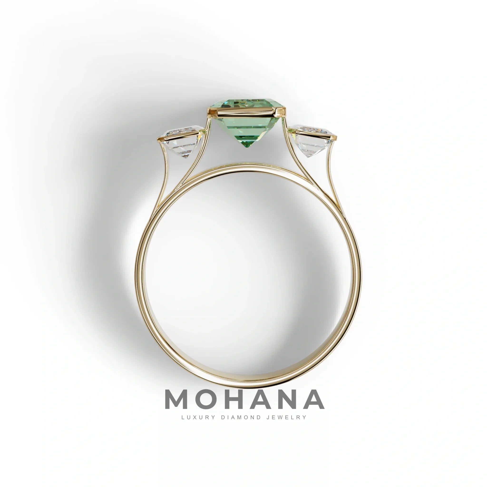 Three Stone 3 Carat Emerald cut Green Lab Grown Diamond Engagement Ring - Elaris