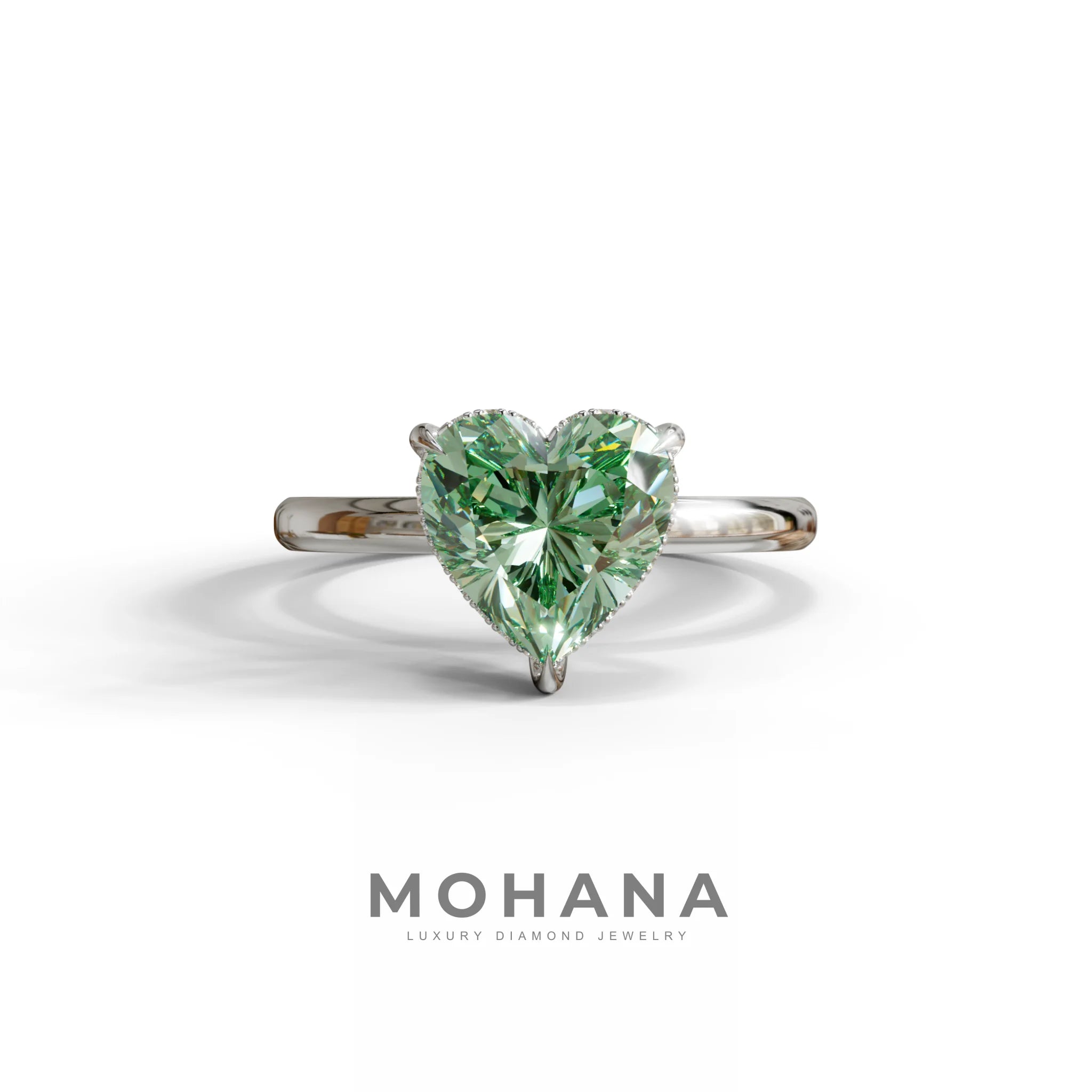 3 Carat Green Heart Cut Hidden Halo Set Lab Grown Diamond Engagement Ring - 10K Solid Gold / White Gold