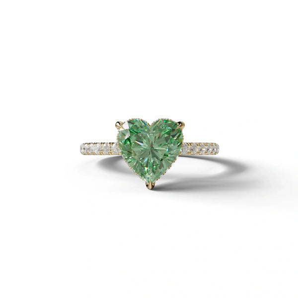 3 Carat Green Lab Grown Diamond Engagement Ring – Heart Cut Hidden Halo