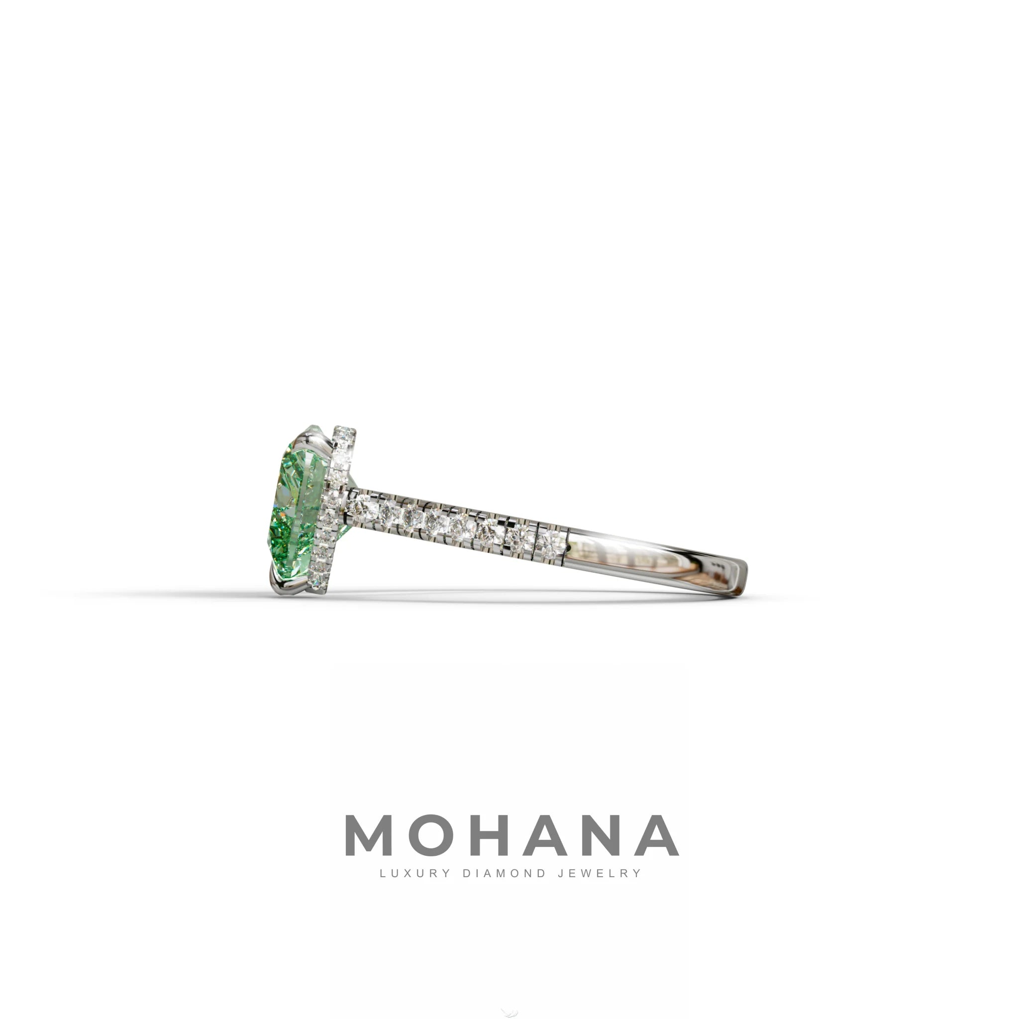 Fancy Vivid Green Heart Cut Lab Diamond Ring – Pavé Band | 10K 14K 18K Gold & Platinum