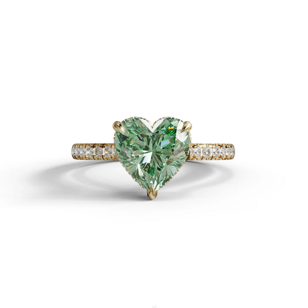 3 Carat Green Lab Grown Diamond Engagement Ring – Heart Cut Solitaire