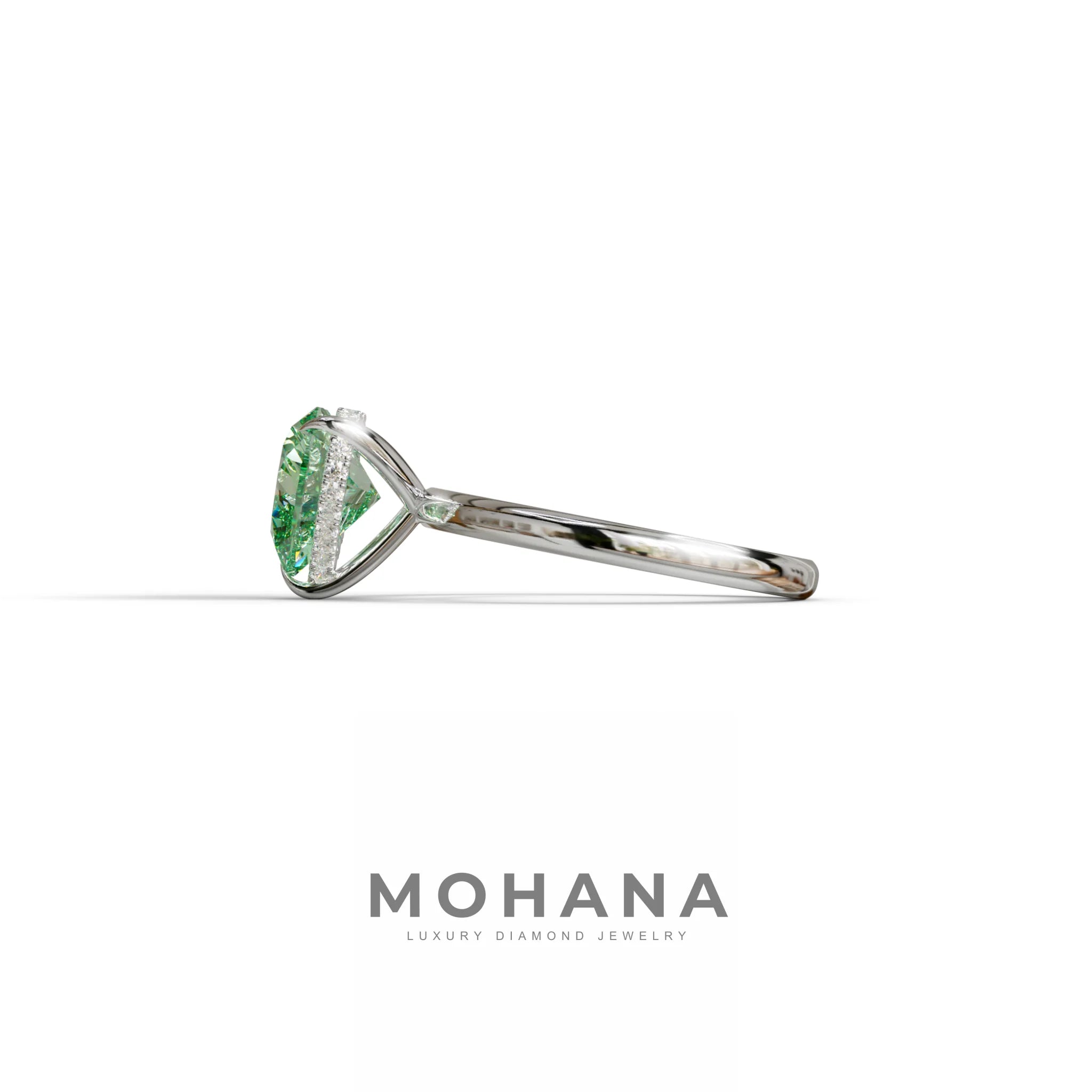 3 Carat Green Heart Cut Hidden Halo Set Lab Grown Diamond Engagement Ring