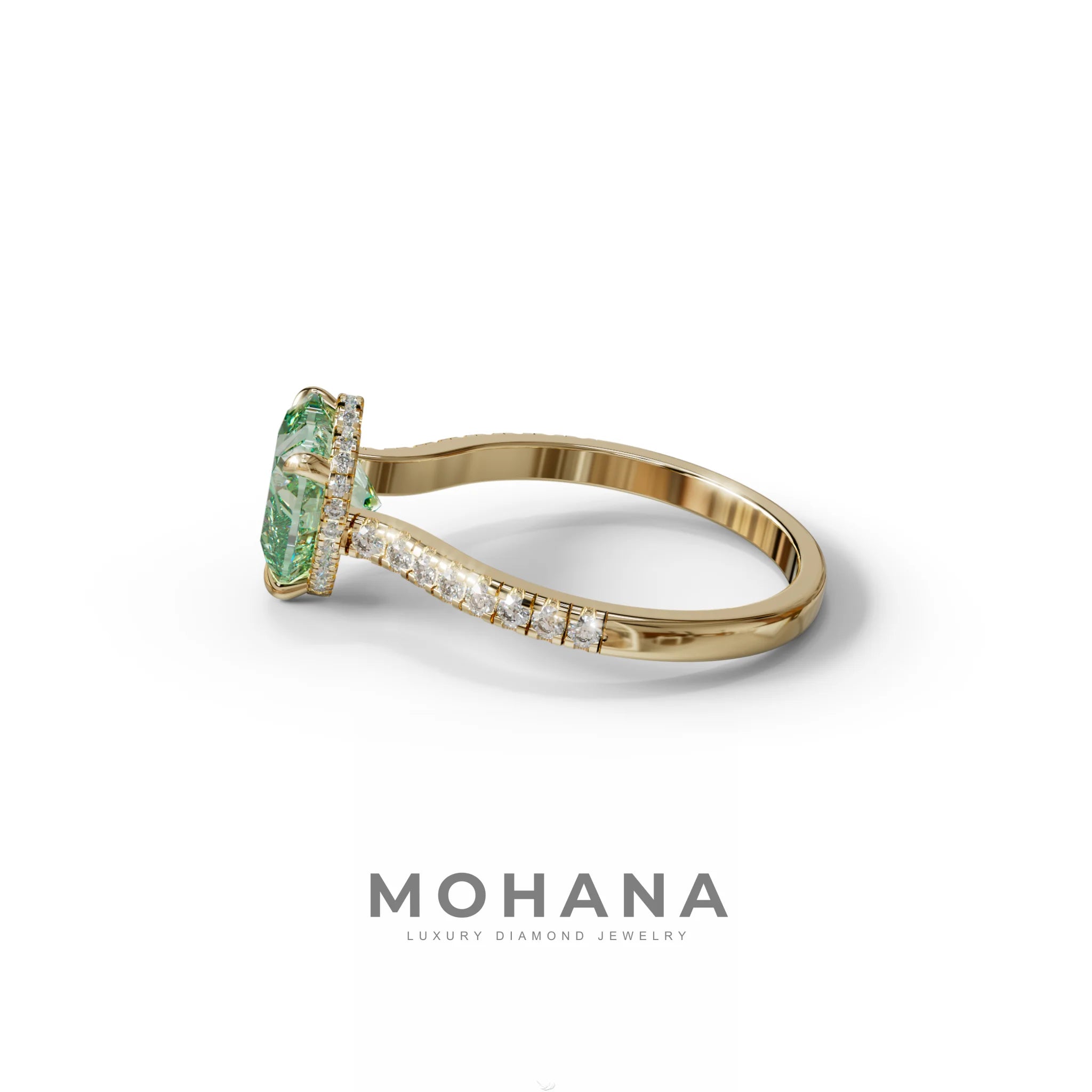 Fancy Vivid Green Heart Cut Lab Diamond Ring – Pavé Band | 10K 14K 18K Gold & Platinum