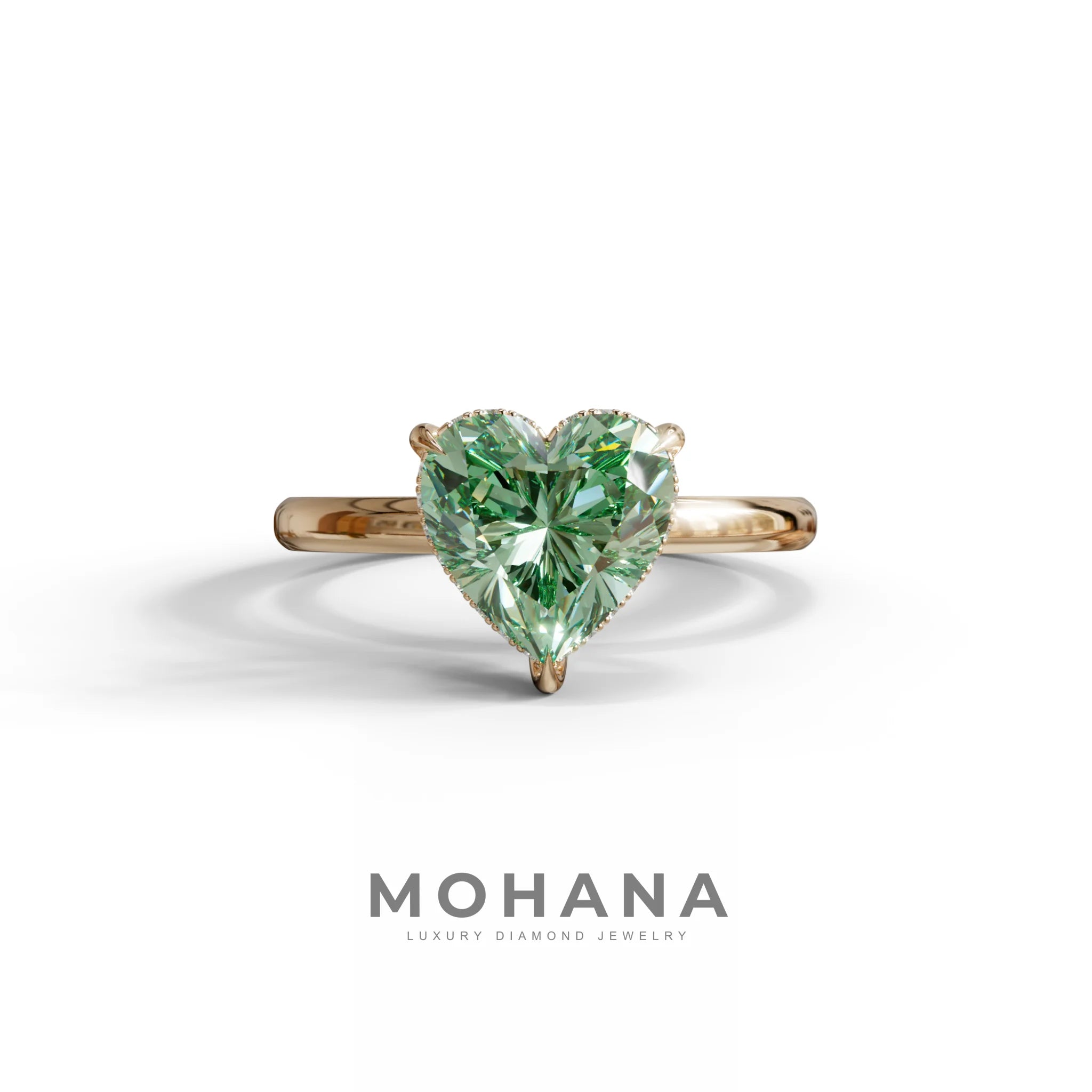3 Carat Green Heart Cut Hidden Halo Set Lab Grown Diamond Engagement Ring - 10K Solid Gold / Rose Gold