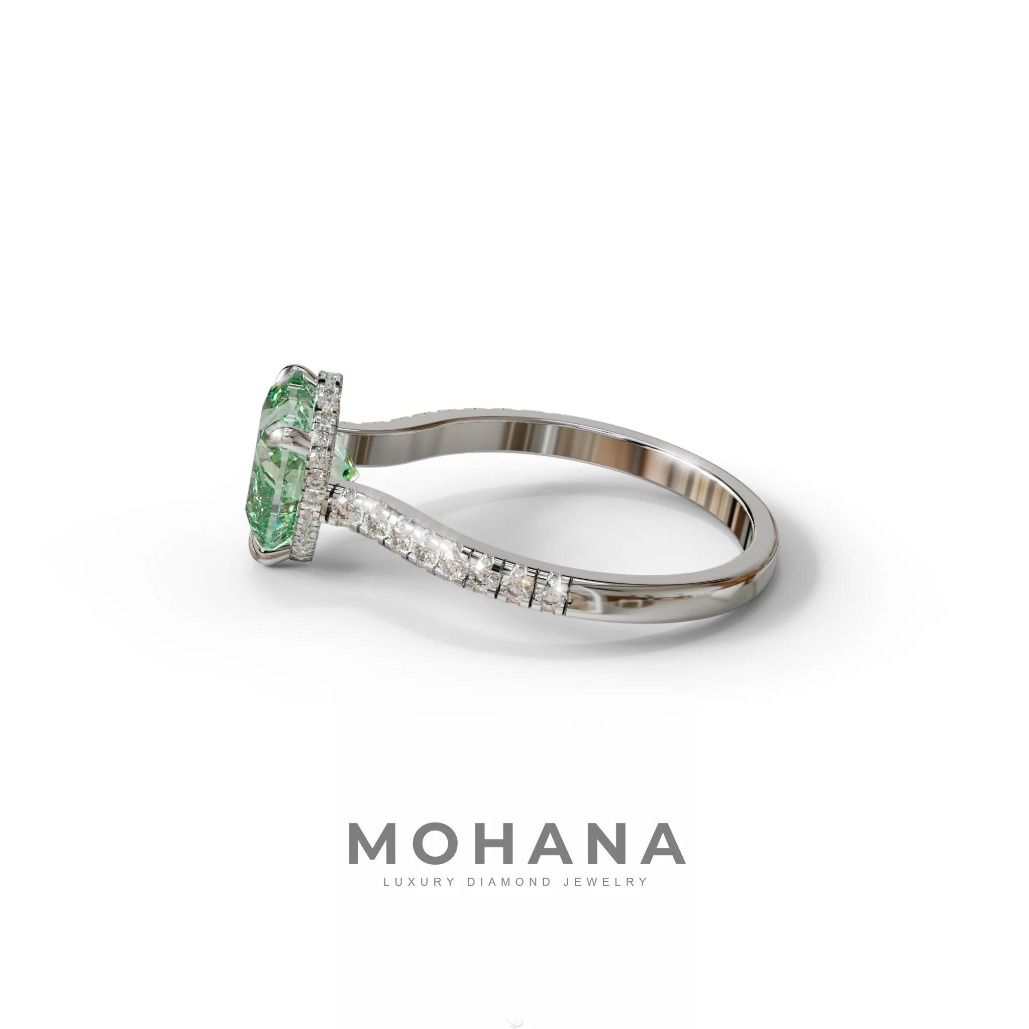 Fancy Vivid Green Heart Cut Lab Diamond Ring – Pavé Band | 10K 14K 18K Gold & Platinum