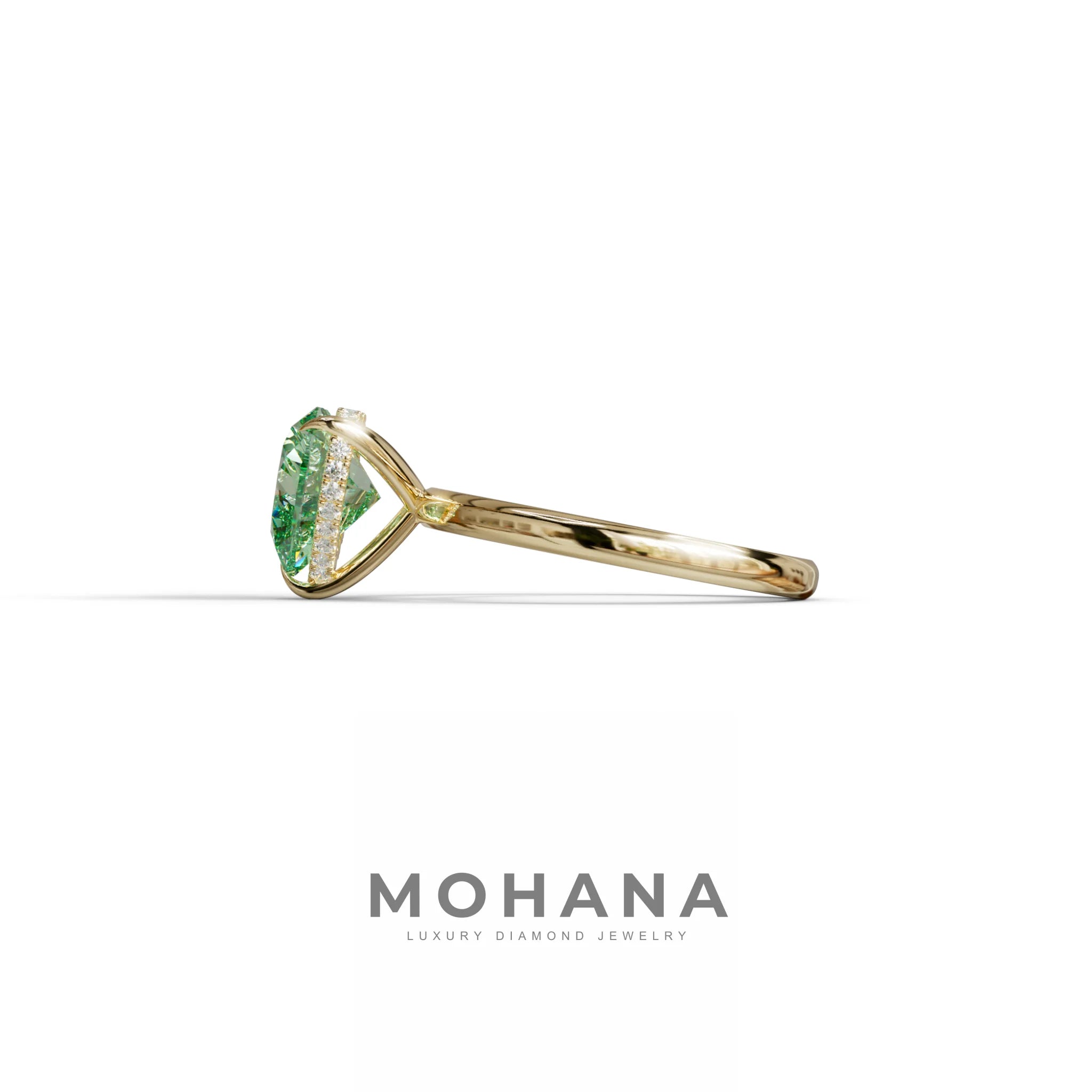 3 Carat Green Heart Cut Hidden Halo Set Lab Grown Diamond Engagement Ring