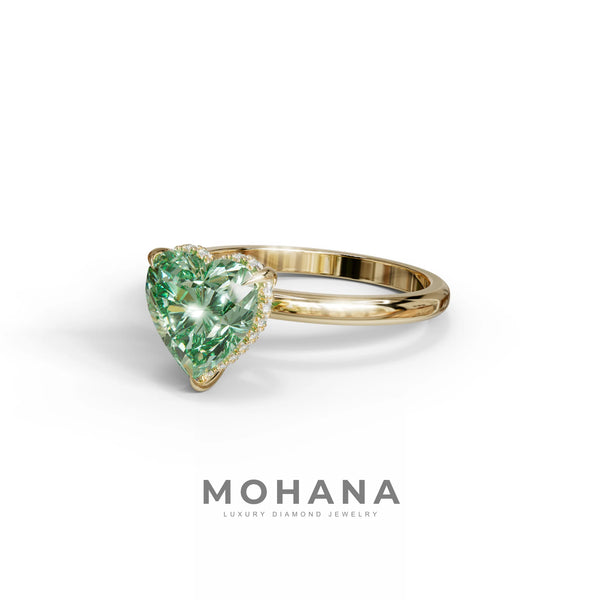 3 Carat Green Lab Grown Diamond Engagement Ring – Heart Cut Hidden Halo alternate view