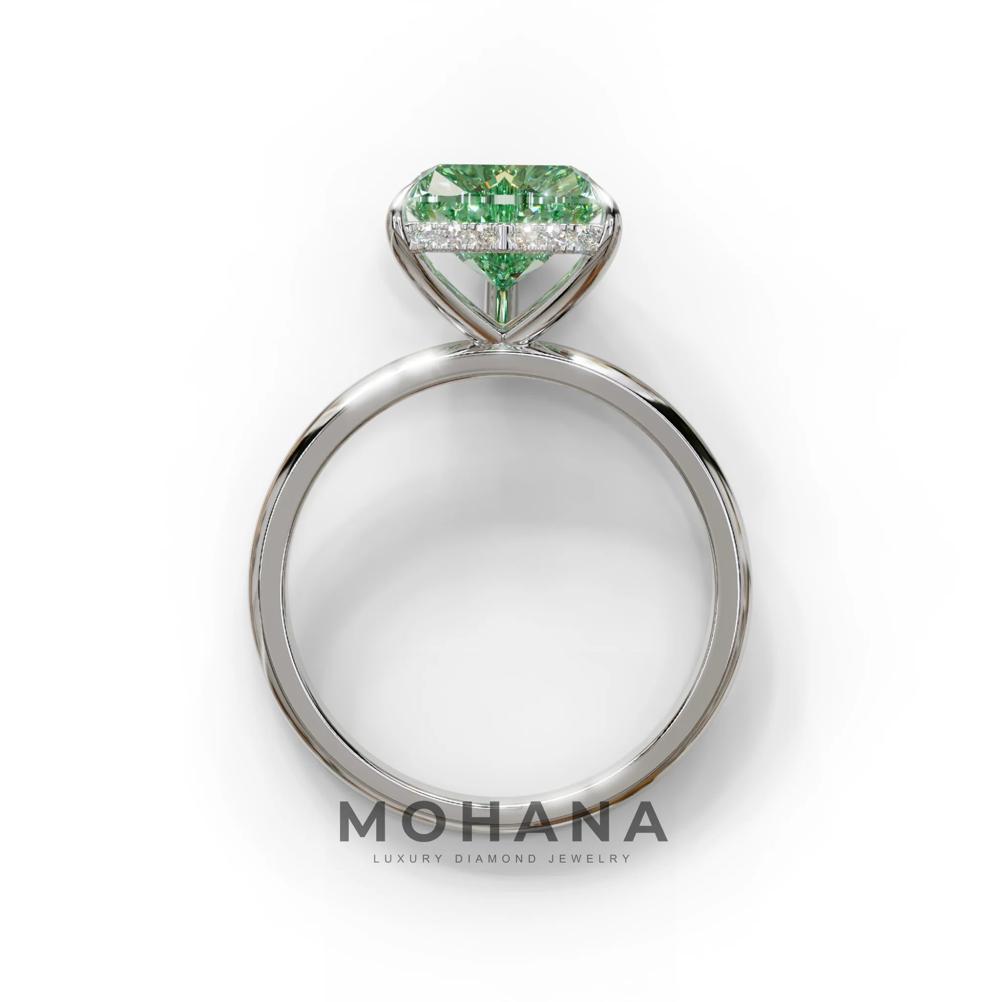 3 Carat Green Heart Cut Hidden Halo Set Lab Grown Diamond Engagement Ring