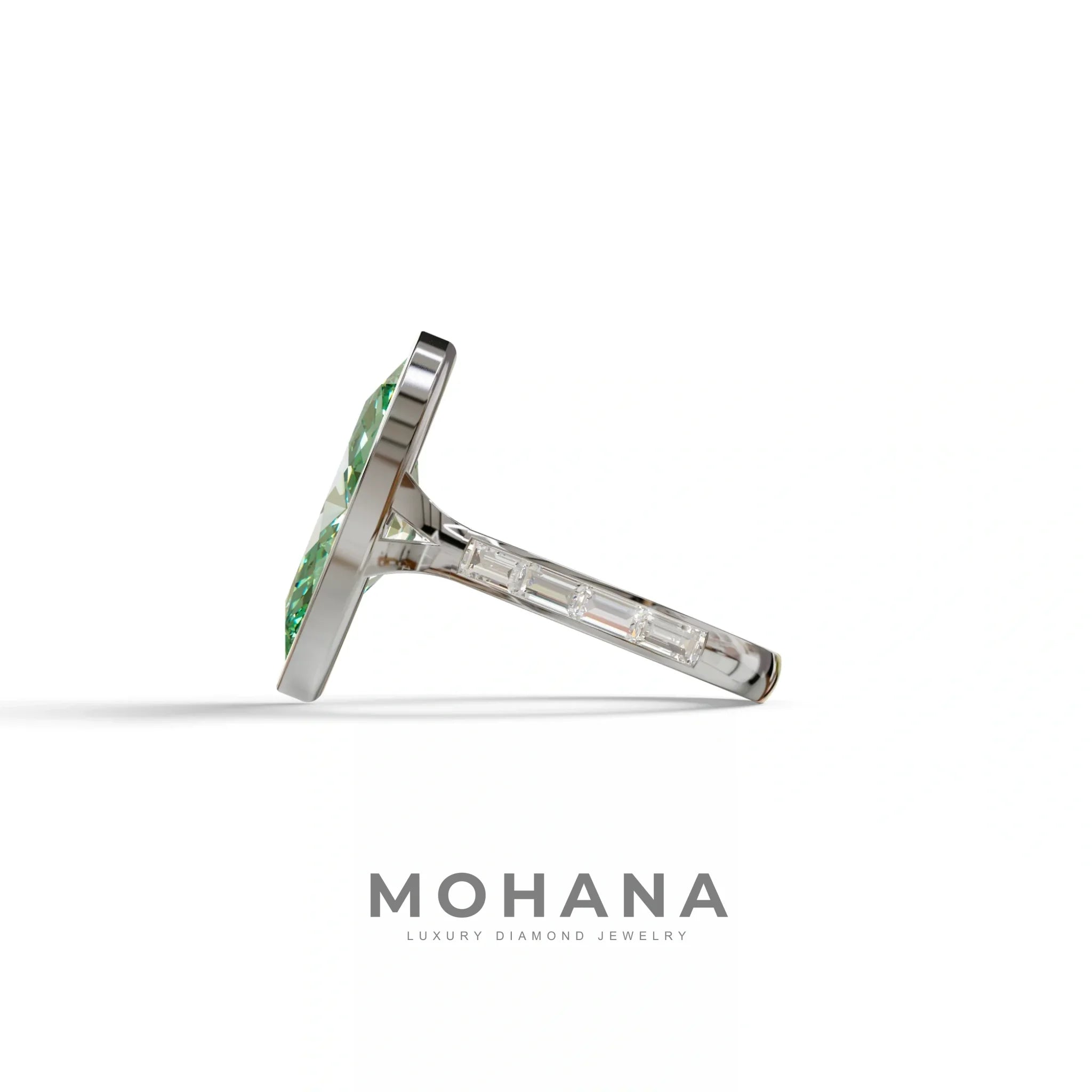 3 Ct Marquise Cut Green Color Lab Diamond Ring With Bezel Set - Kayla