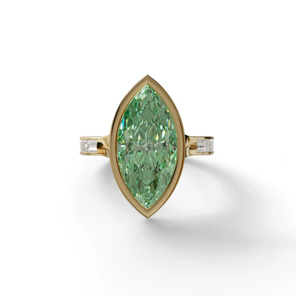 3 Carat Green Lab Grown Diamond Engagement Ring – Marquise Cut Bezel | Kayla