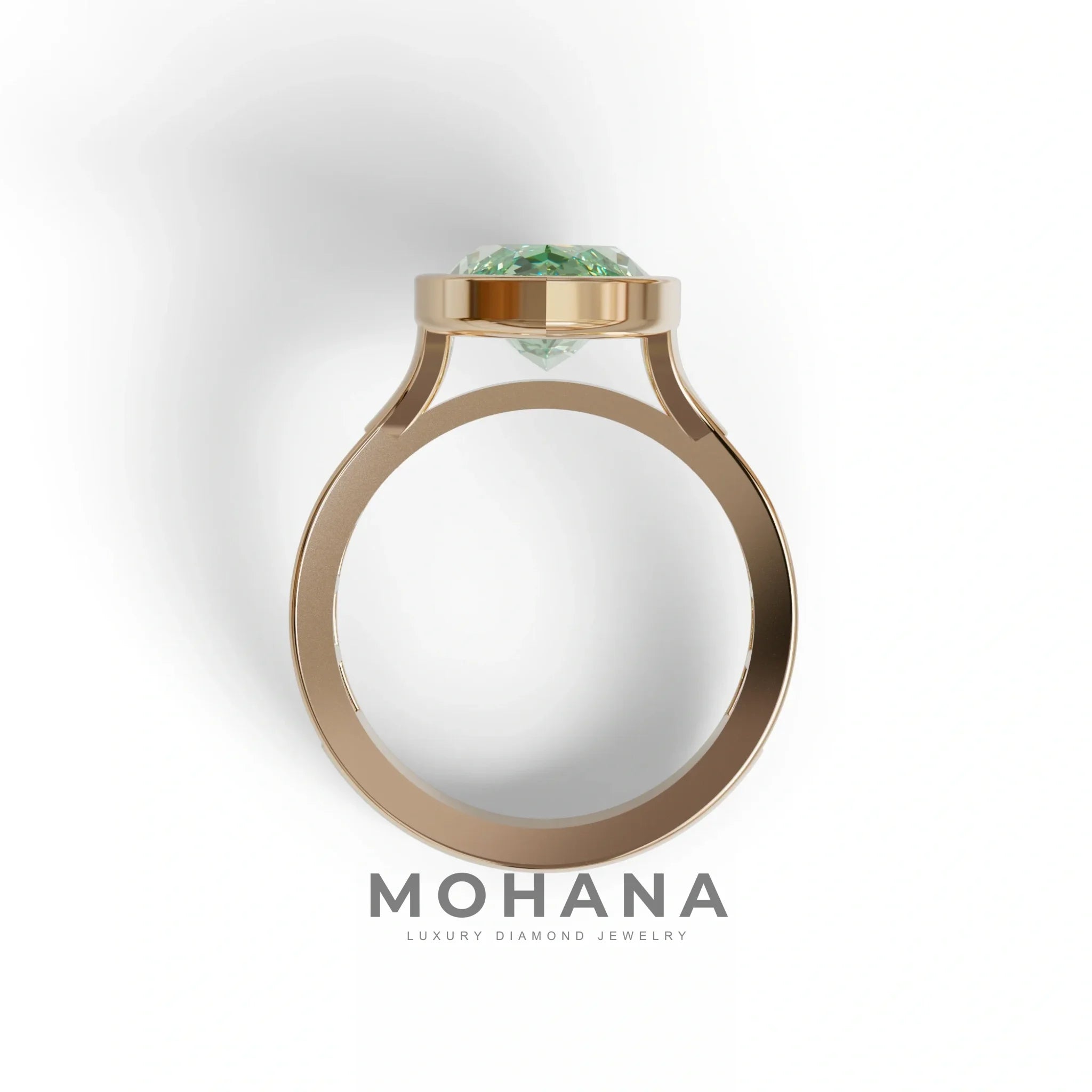 3 Ct Marquise Cut Green Color Lab Diamond Ring With Bezel Set - Kayla