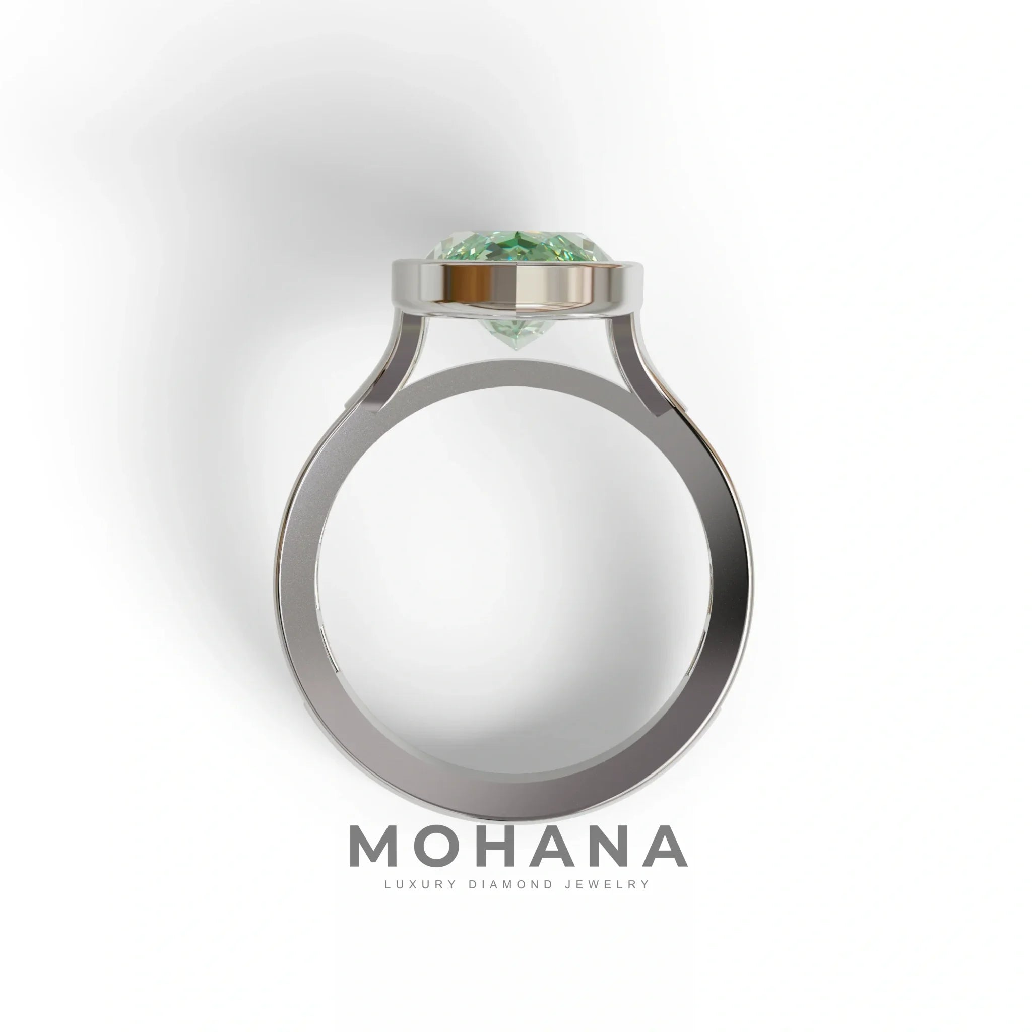 3 Ct Marquise Cut Green Color Lab Diamond Ring With Bezel Set - Kayla