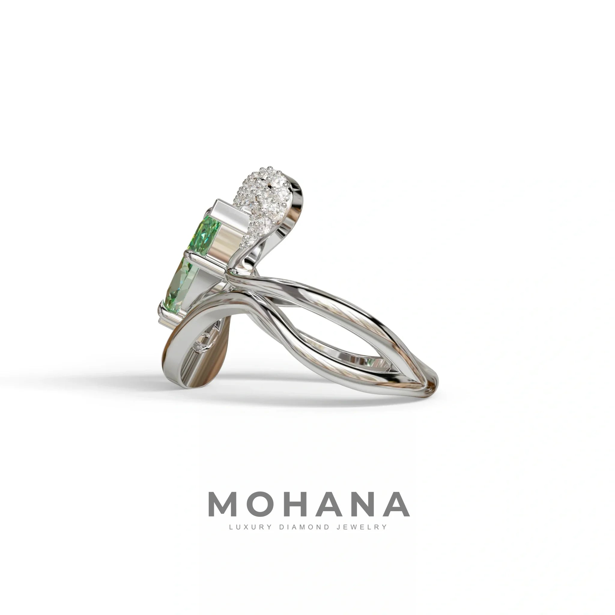 3 Carat Marquise Cut Green Lab Grown Diamond Curve Ring - Myka