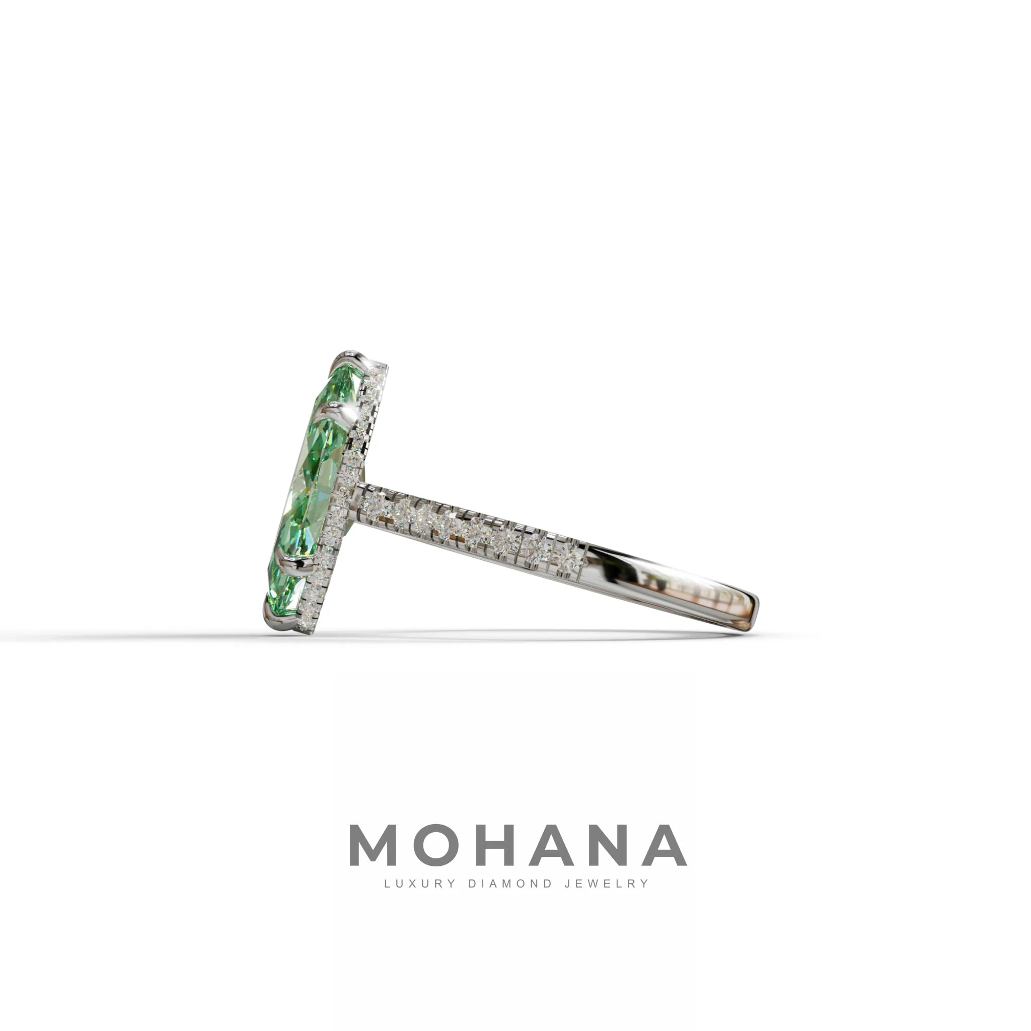 3 Carat Green Marquise Cut Hidden Halo & Pave Set Lab Diamond Ring - Eblouissant