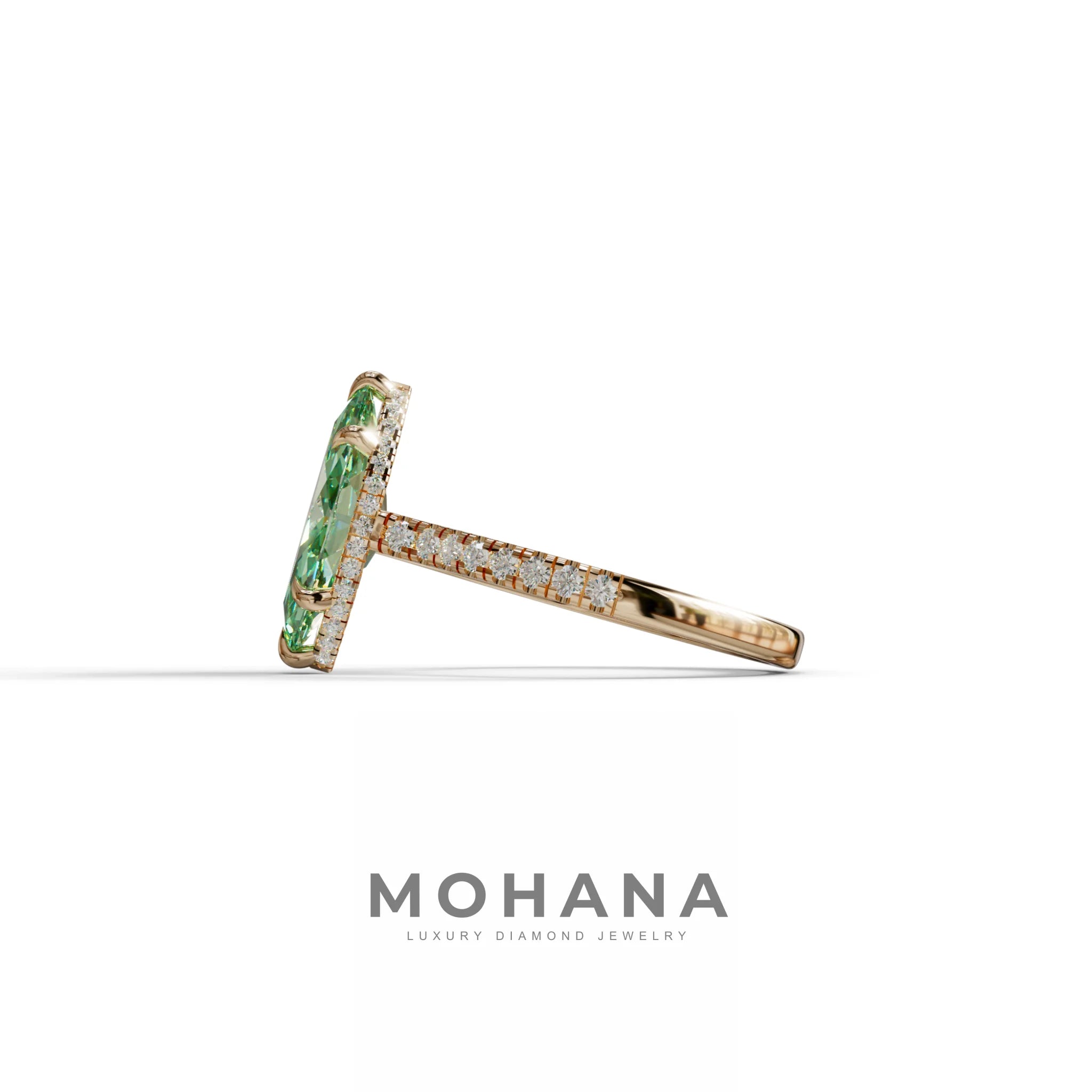 3 Carat Green Marquise Cut Hidden Halo & Pave Set Lab Diamond Ring - Eblouissant