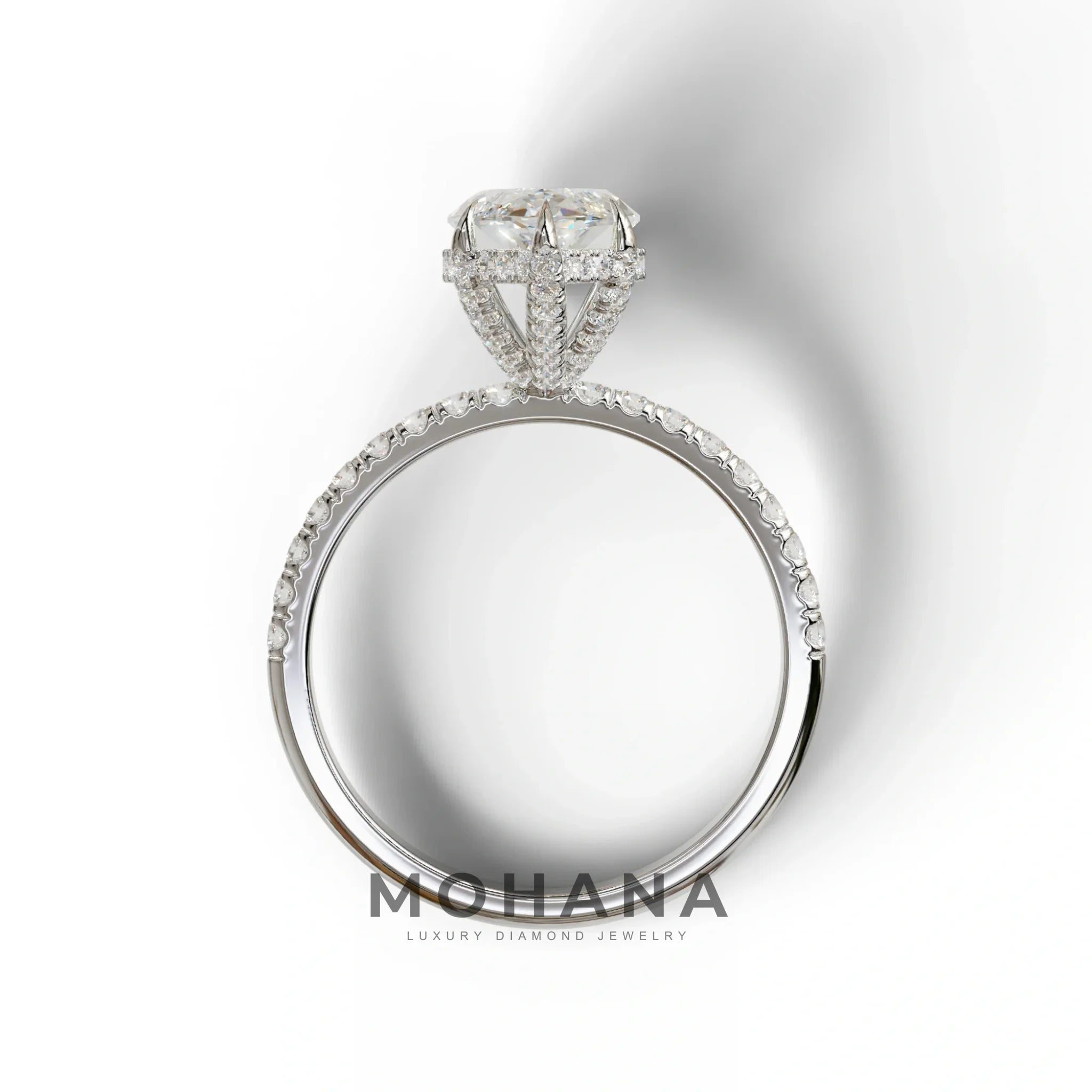 3 Carat E-VVS Marquise Cut Lab Diamond In Hidden Halo & Pave Setting Ring